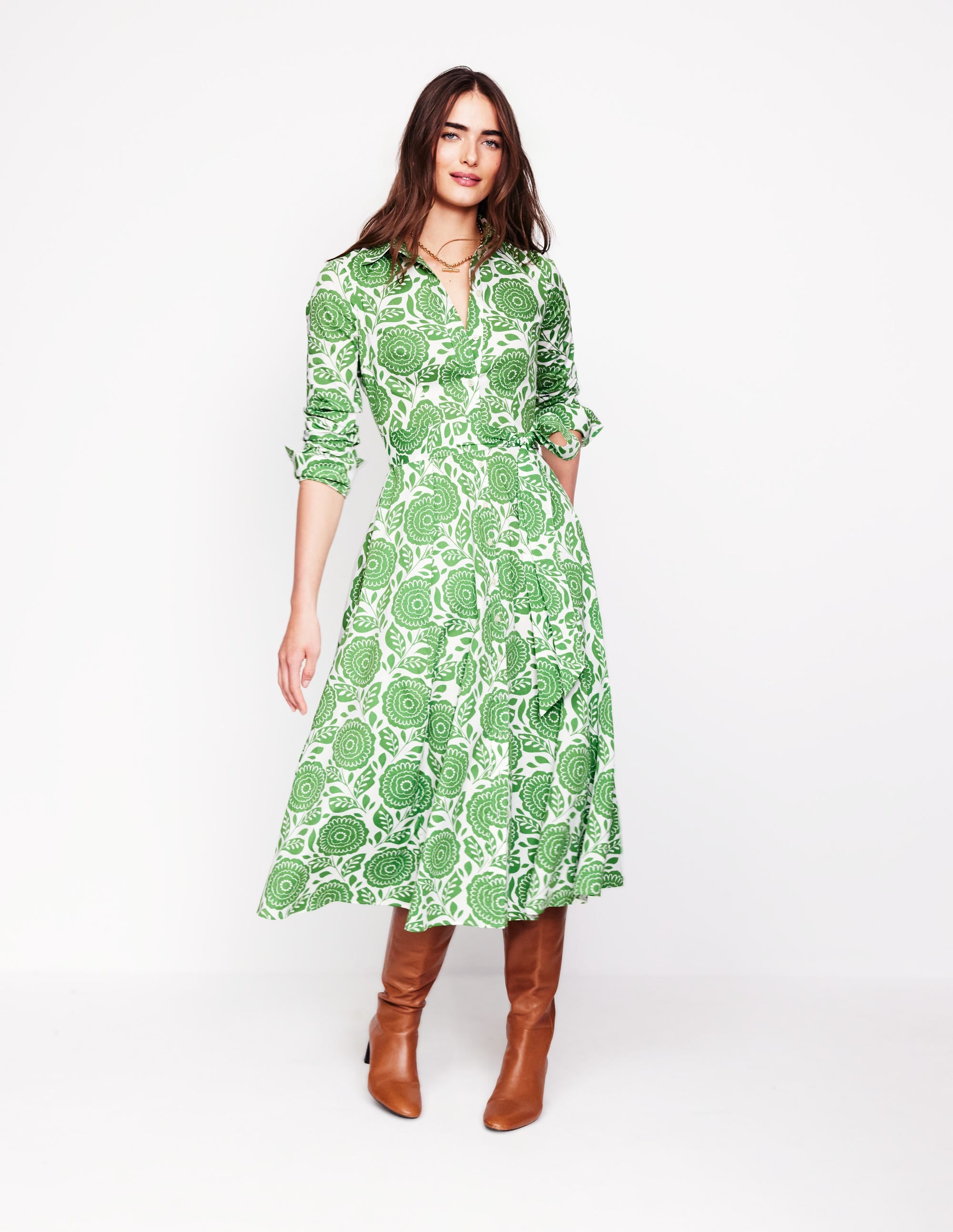 Robe-chemise midi Amy en coton-Vert paradis, motif Dahlia Stamp - Image 6