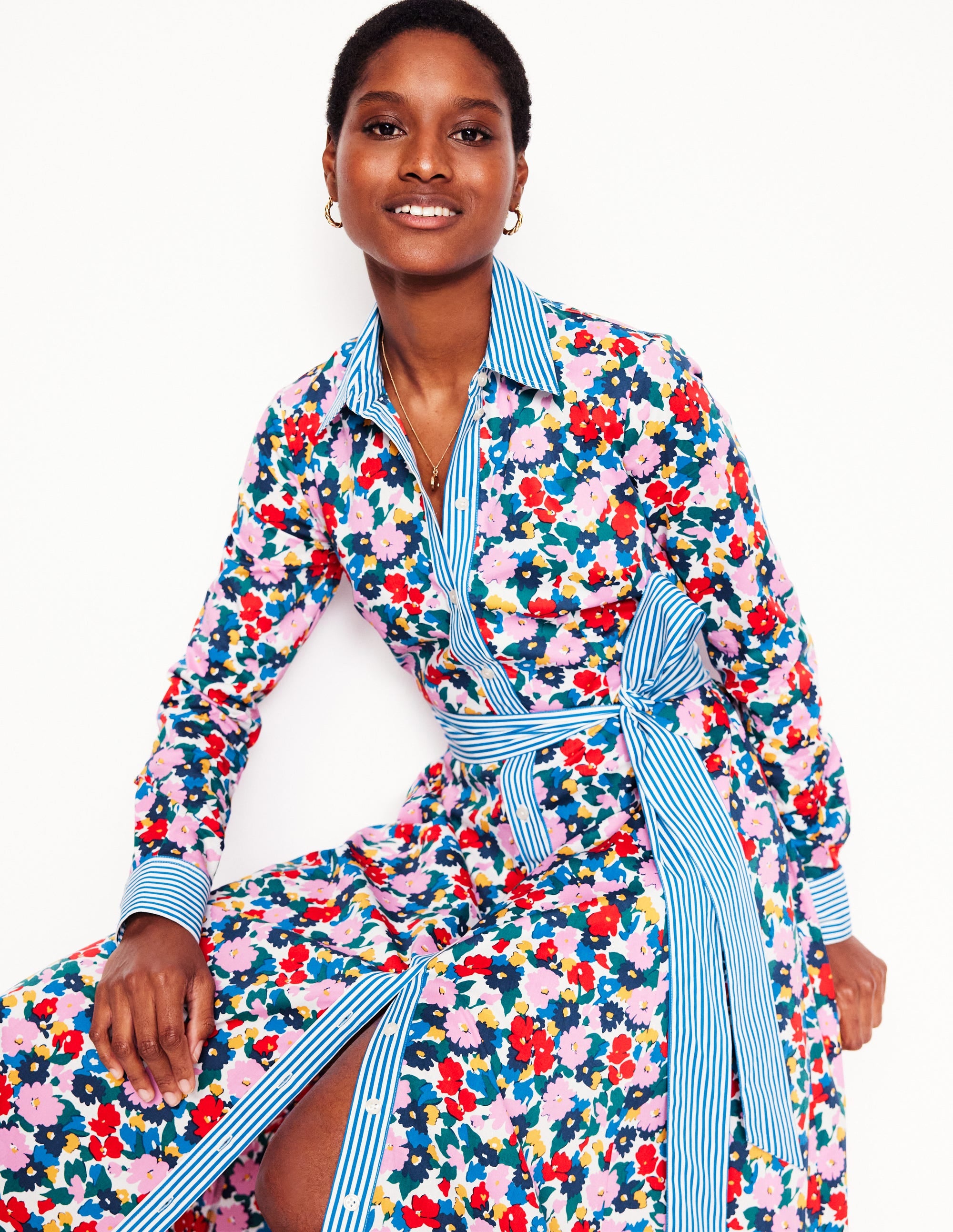 Robe-chemise midi Amy en coton-Multi, motif Painterly Meadow - Image 1