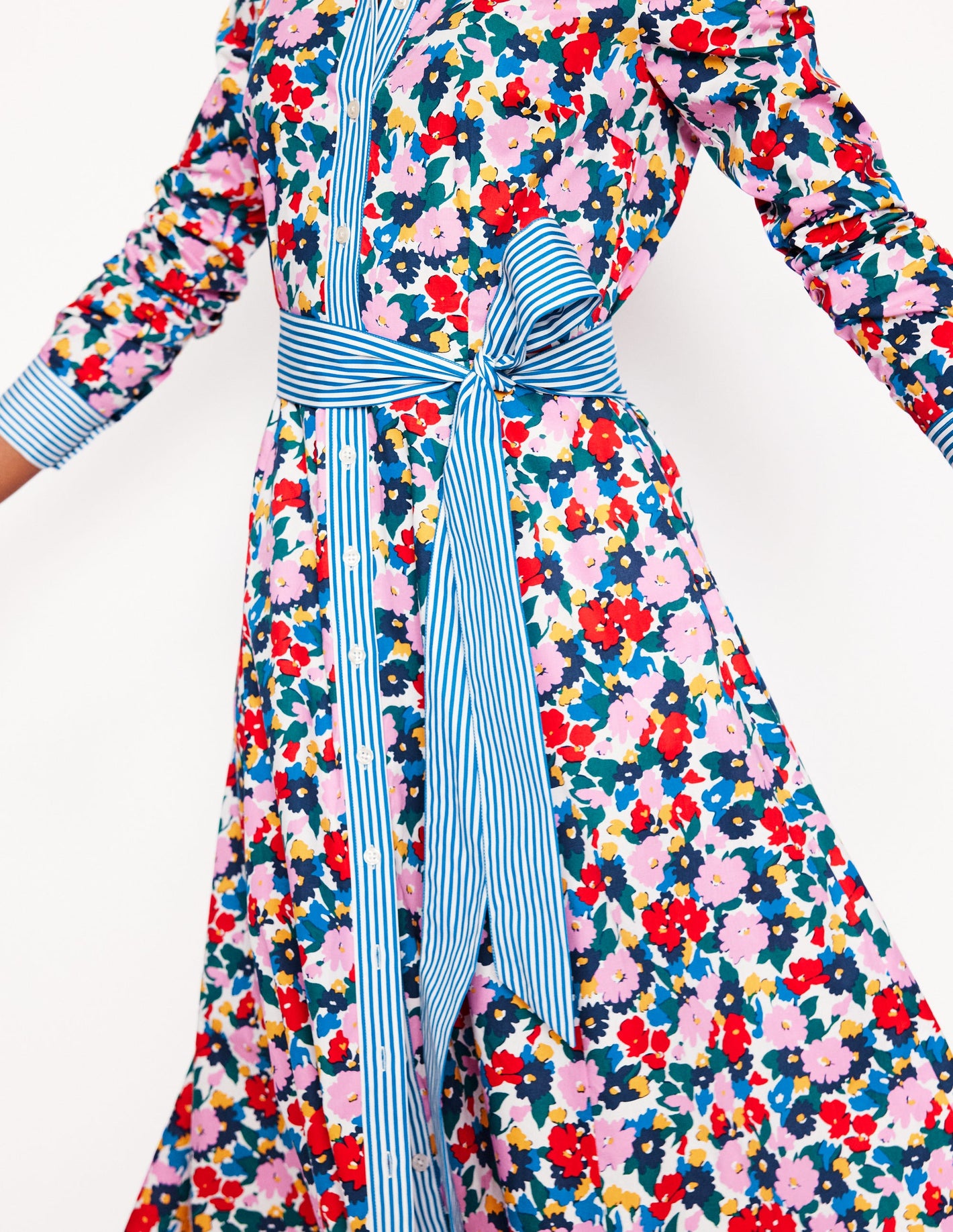 Amy Cotton Midi Shirt Dress-Multi, Painterly Meadow