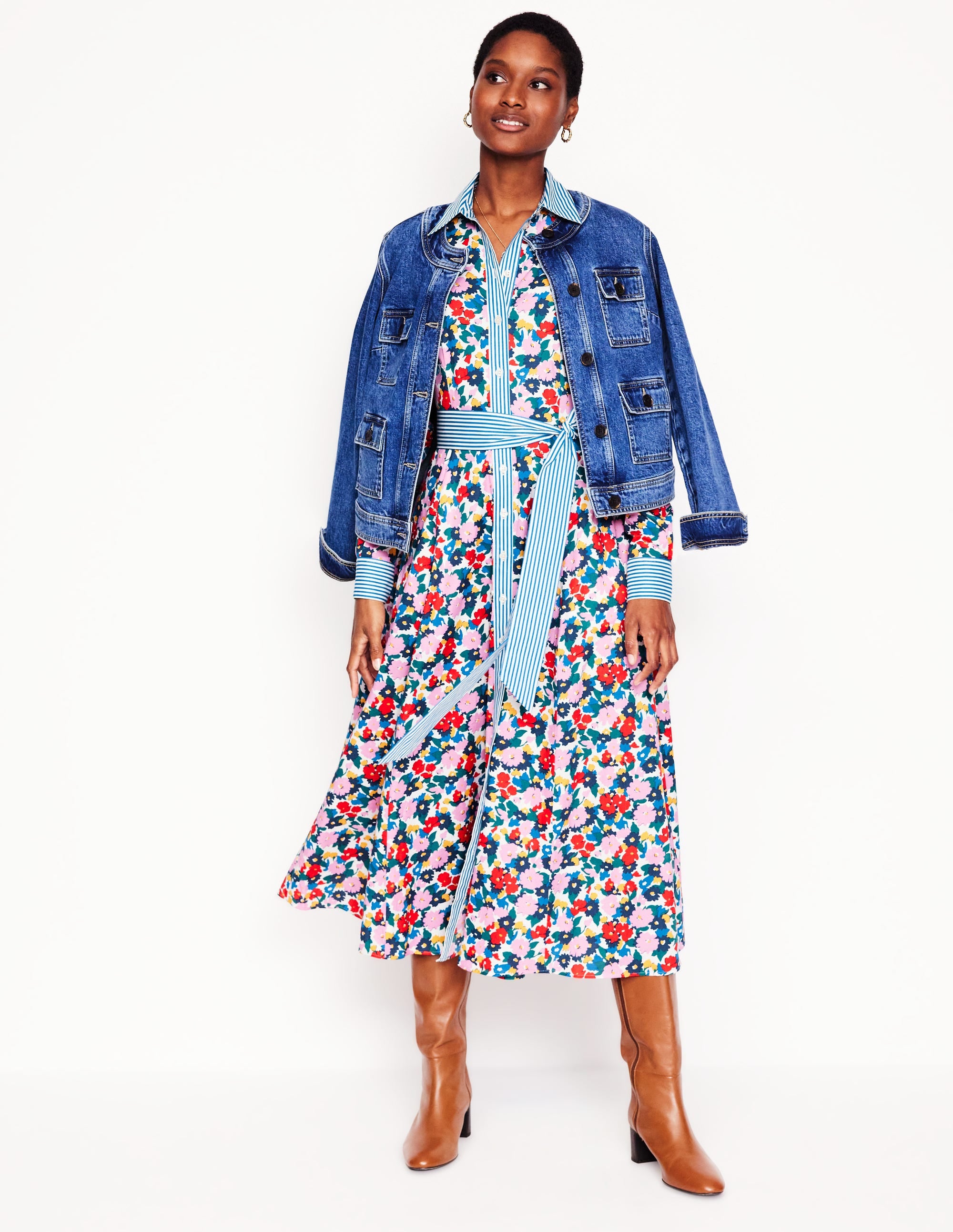 Robe-chemise midi Amy en coton-Multi, motif Painterly Meadow - Image 4