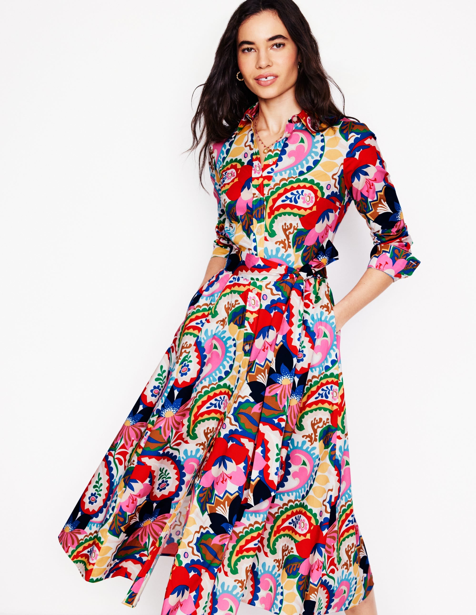 Robe-chemise midi Amy en coton-Ivoire, motif Botanical Paisley - Image 1