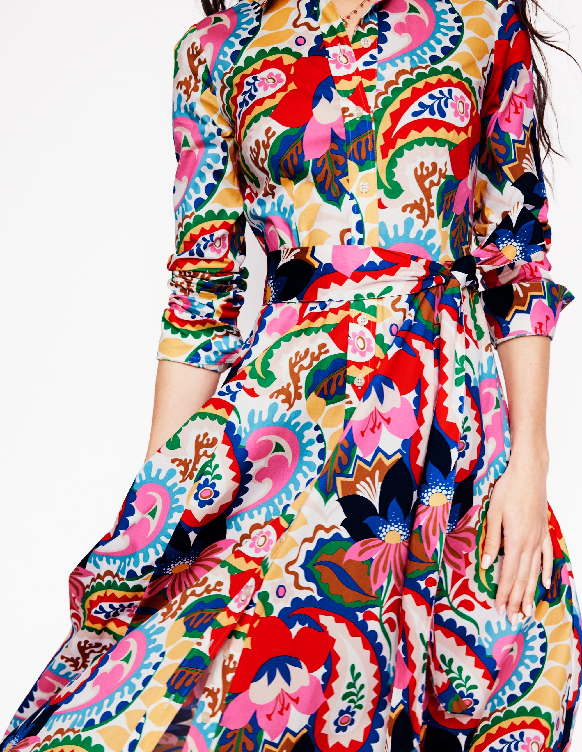 Robe-chemise midi Amy en coton-Ivoire, motif Botanical Paisley - Image 3