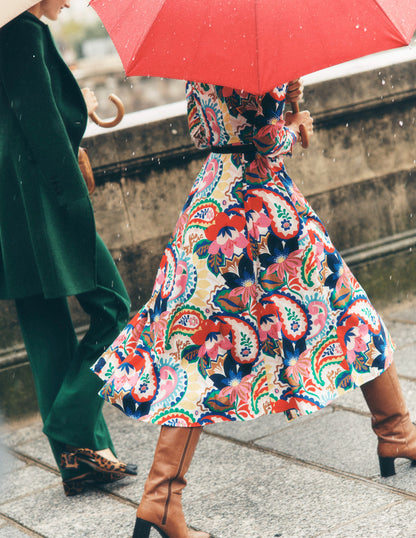 Amy Midi-Hemdblusenkleid aus Baumwolle-Naturweiß, Botanik-Paisley