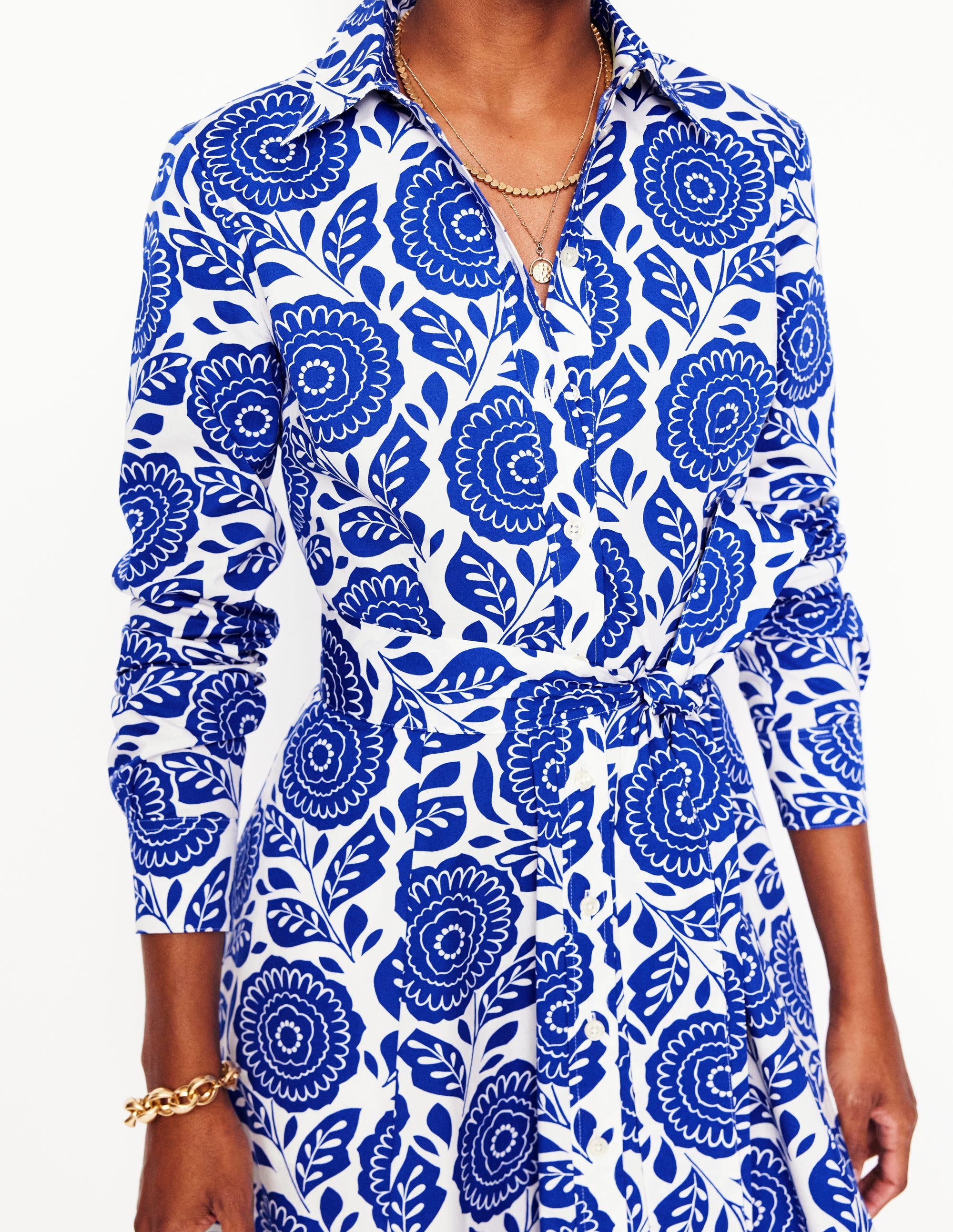 Robe-chemise courte Amy en coton-Bleu vif, motif Dahlia Stamp - Image 2
