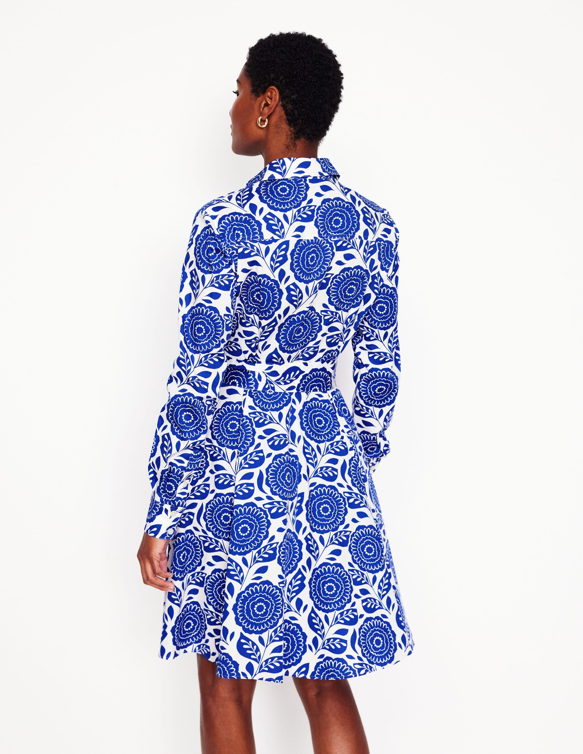 Robe-chemise courte Amy en coton-Bleu vif, motif Dahlia Stamp - Image 3