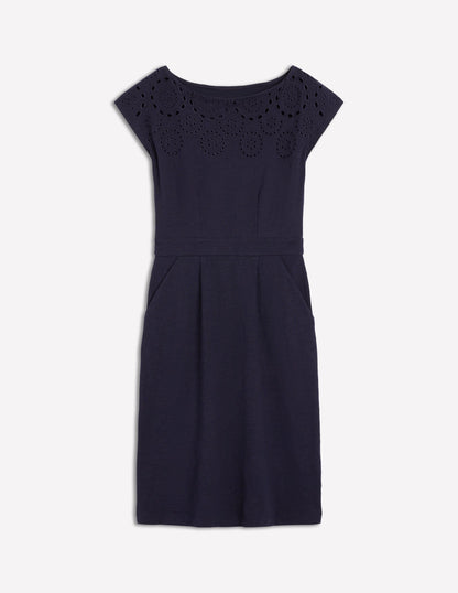 Florrie Kleid mit Lochstickerei-Marineblaue