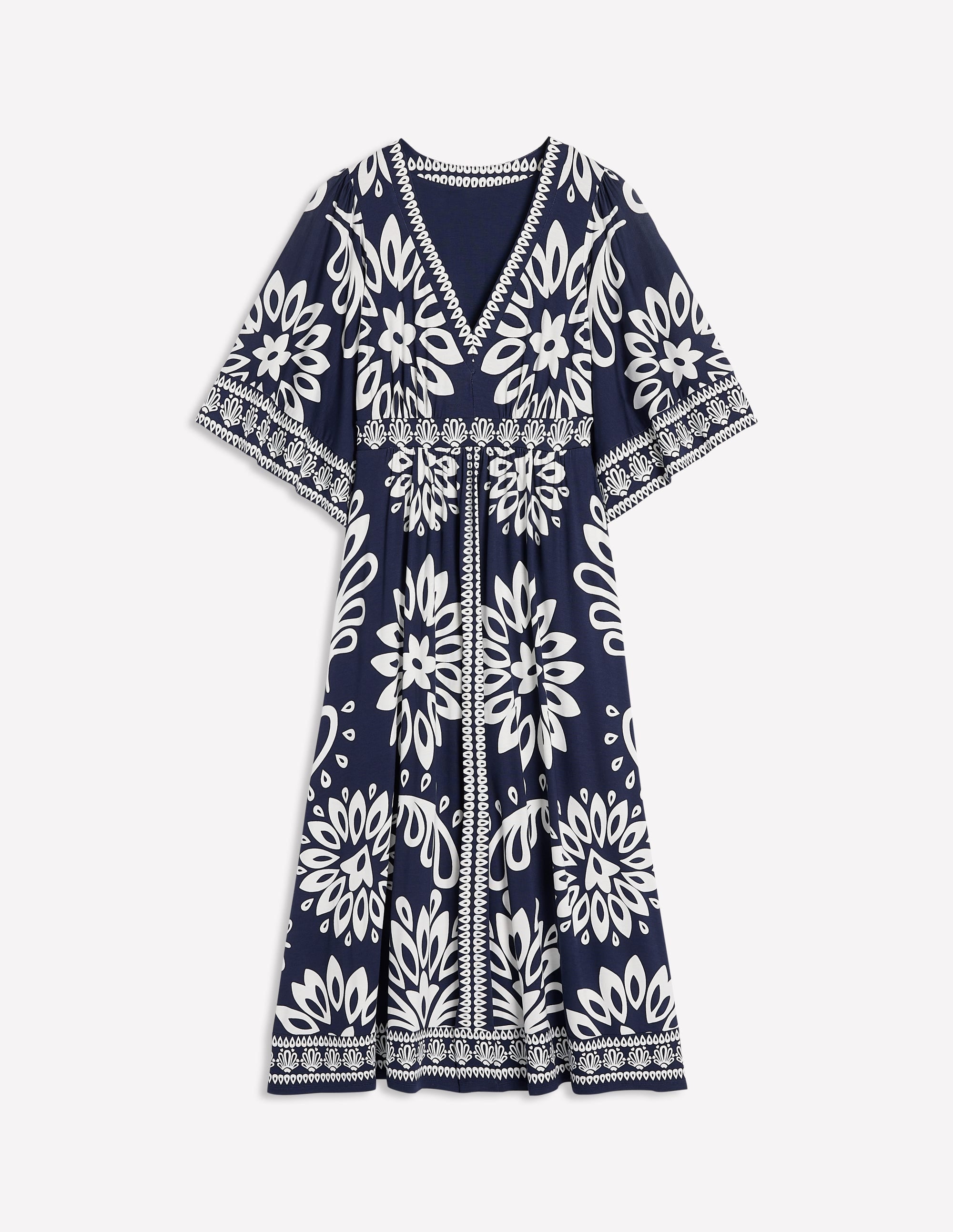 Maya Jersey-Maxikleid im Kimono-Stil-Französisches Marineblau, Palmenblätter - Image 7