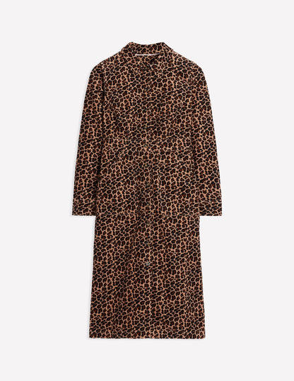 Flora Cord Midi Shirt Dress-Camel, Cheetah Pop