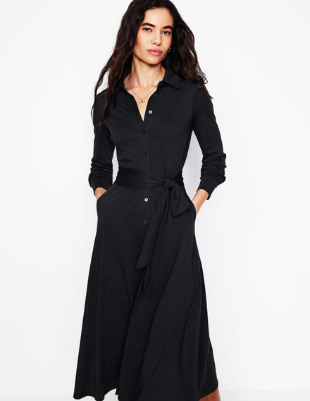 Robe-chemise midi Marcia en jersey-Noir