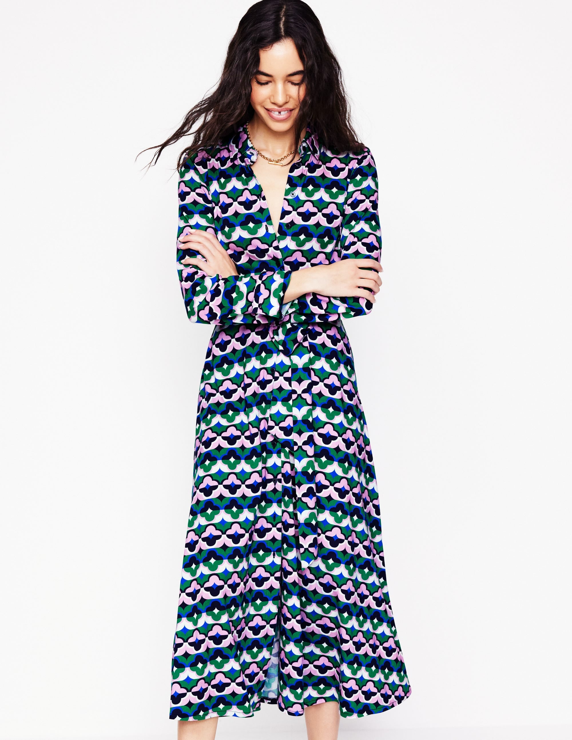 Marcia Jersey-Hemdblusenkleid-Smaragdgrün, Glücksklee - Image 1