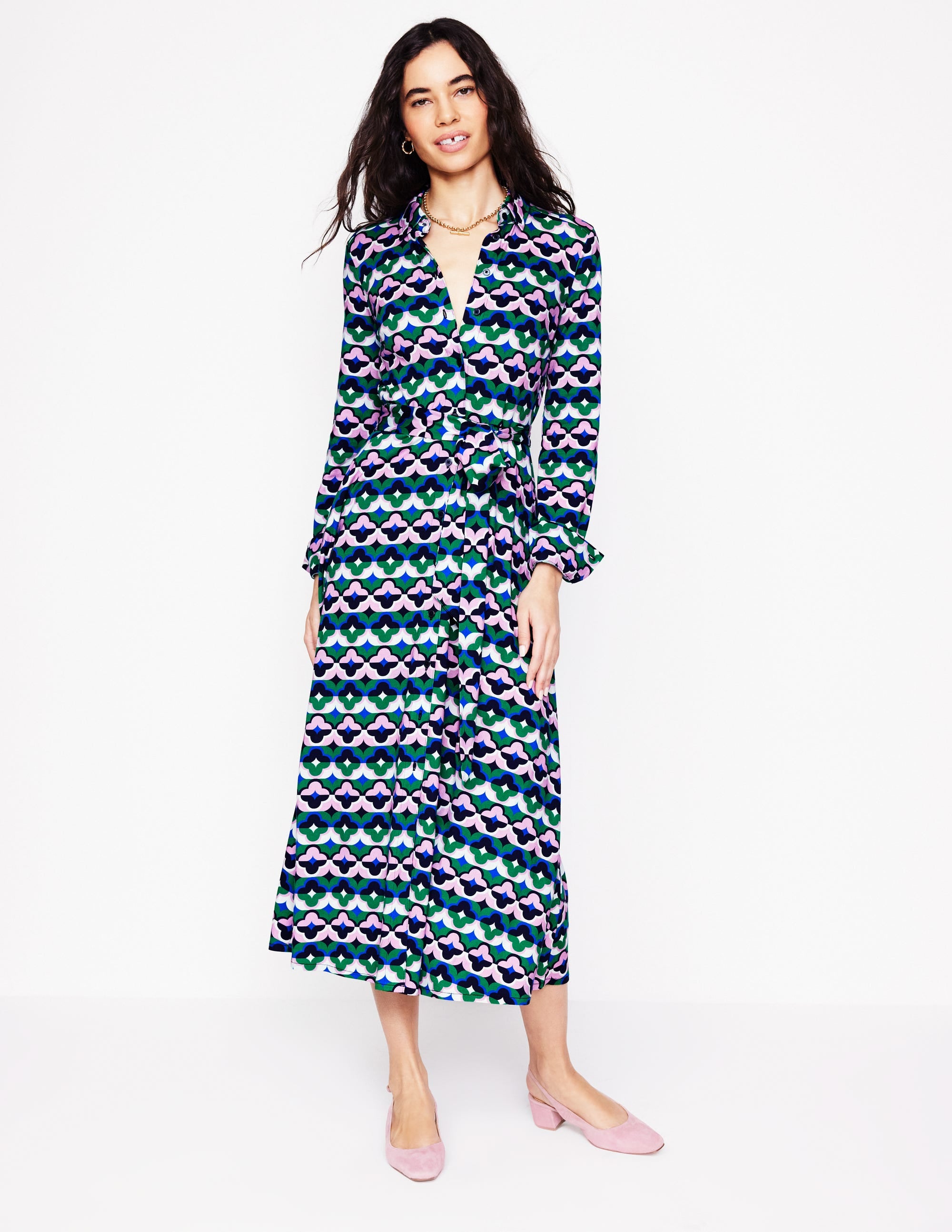Marcia Jersey-Hemdblusenkleid-Smaragdgrün, Glücksklee - Image 4