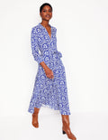 Marcia Jersey-Hemdblusenkleid-Leuchtendes Blau, Aufwendiger Stempel