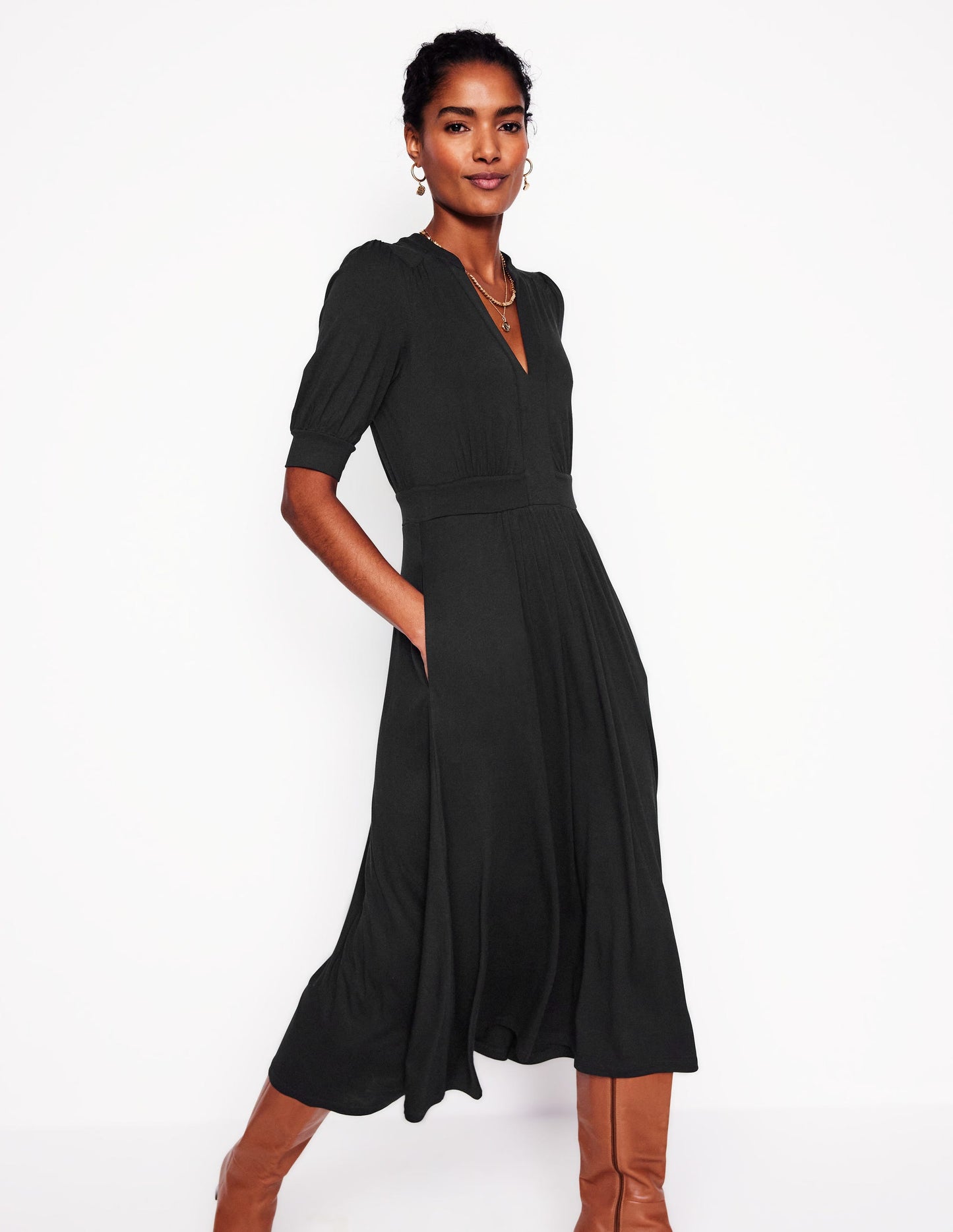 Robe midi style 40s Lily en jersey-Noir