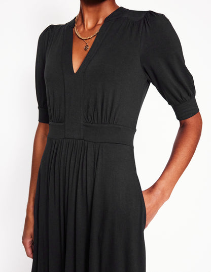 Robe midi style 40s Lily en jersey-Noir