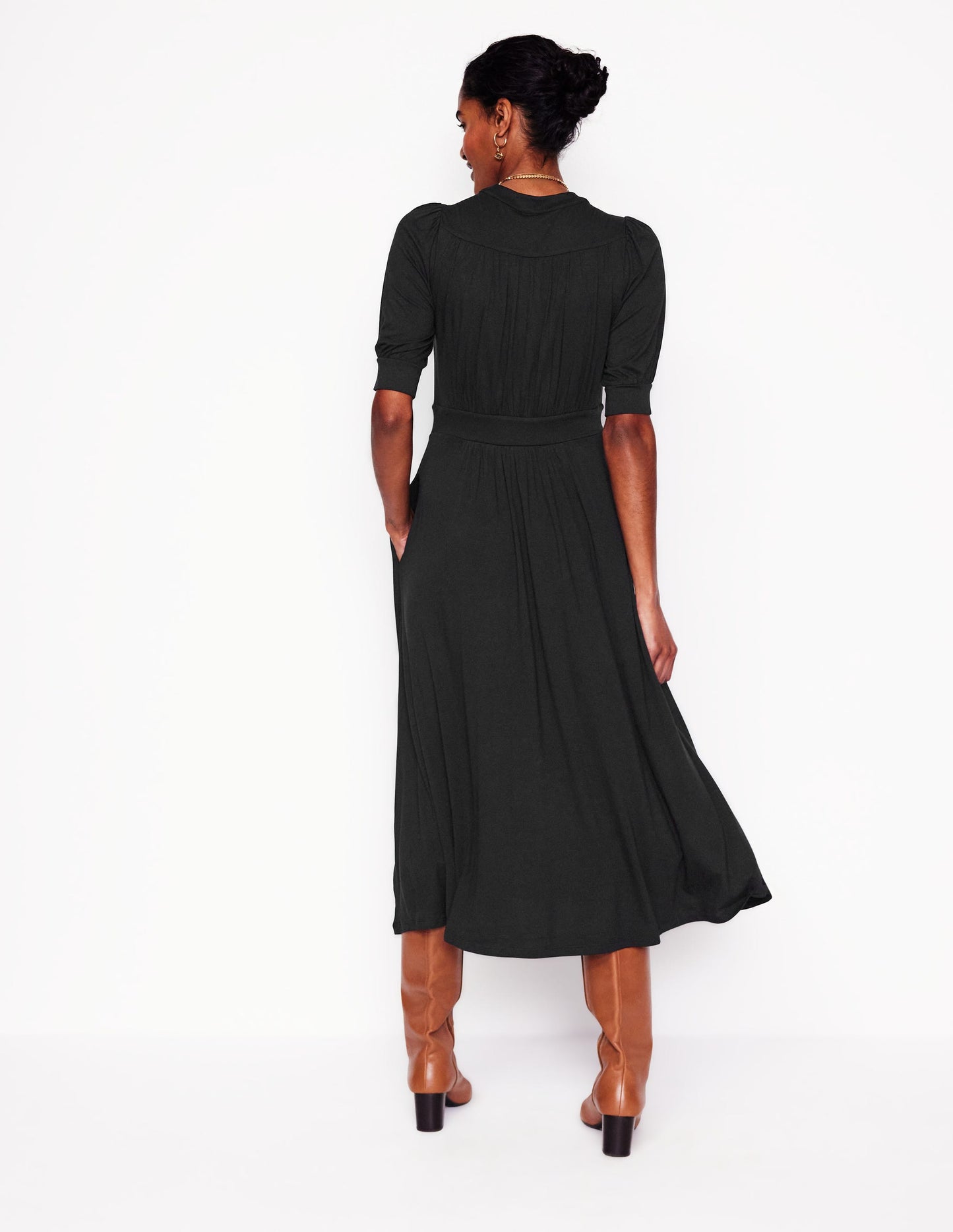 Robe midi style 40s Lily en jersey-Noir