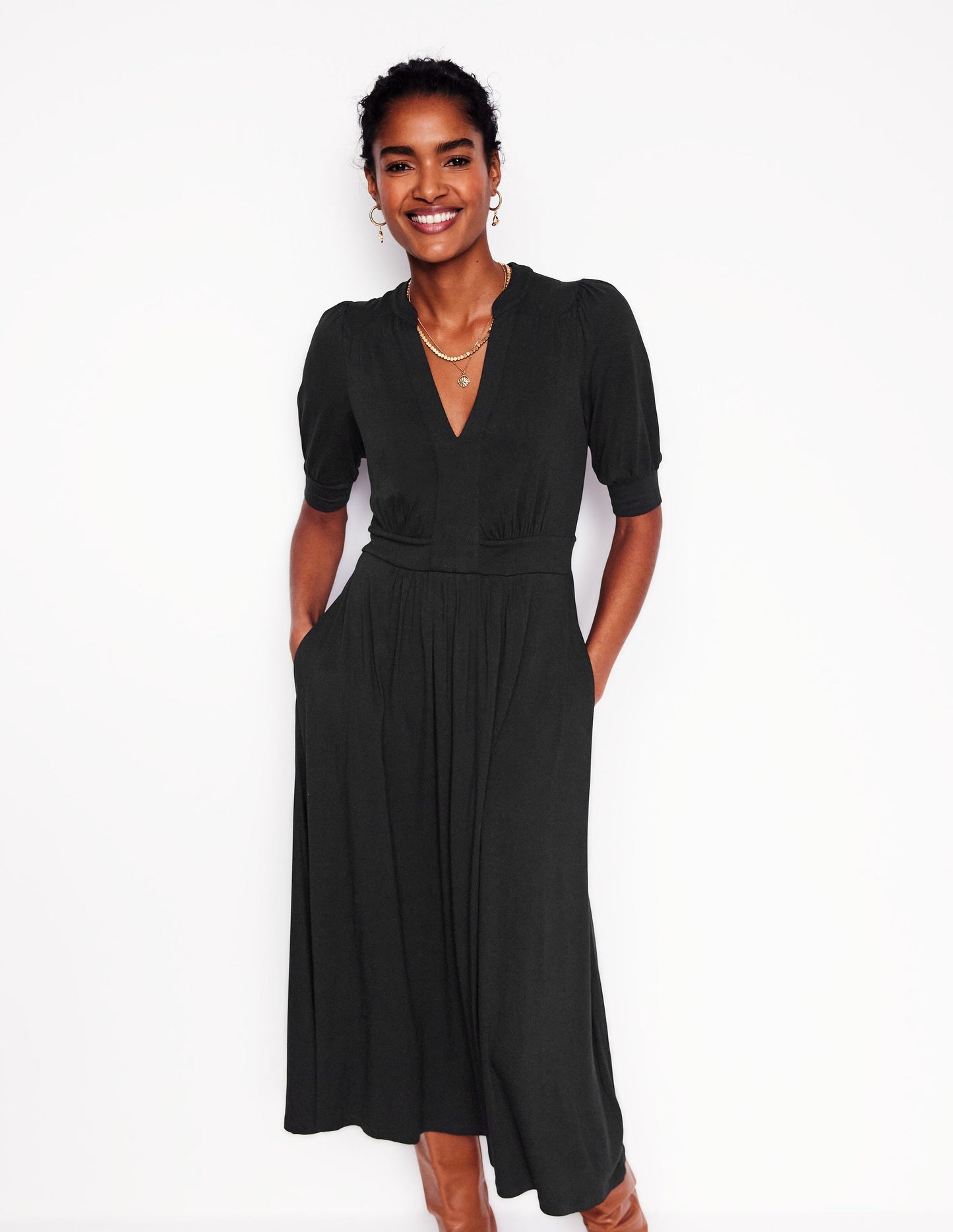 Robe midi style 40s Lily en jersey-Noir