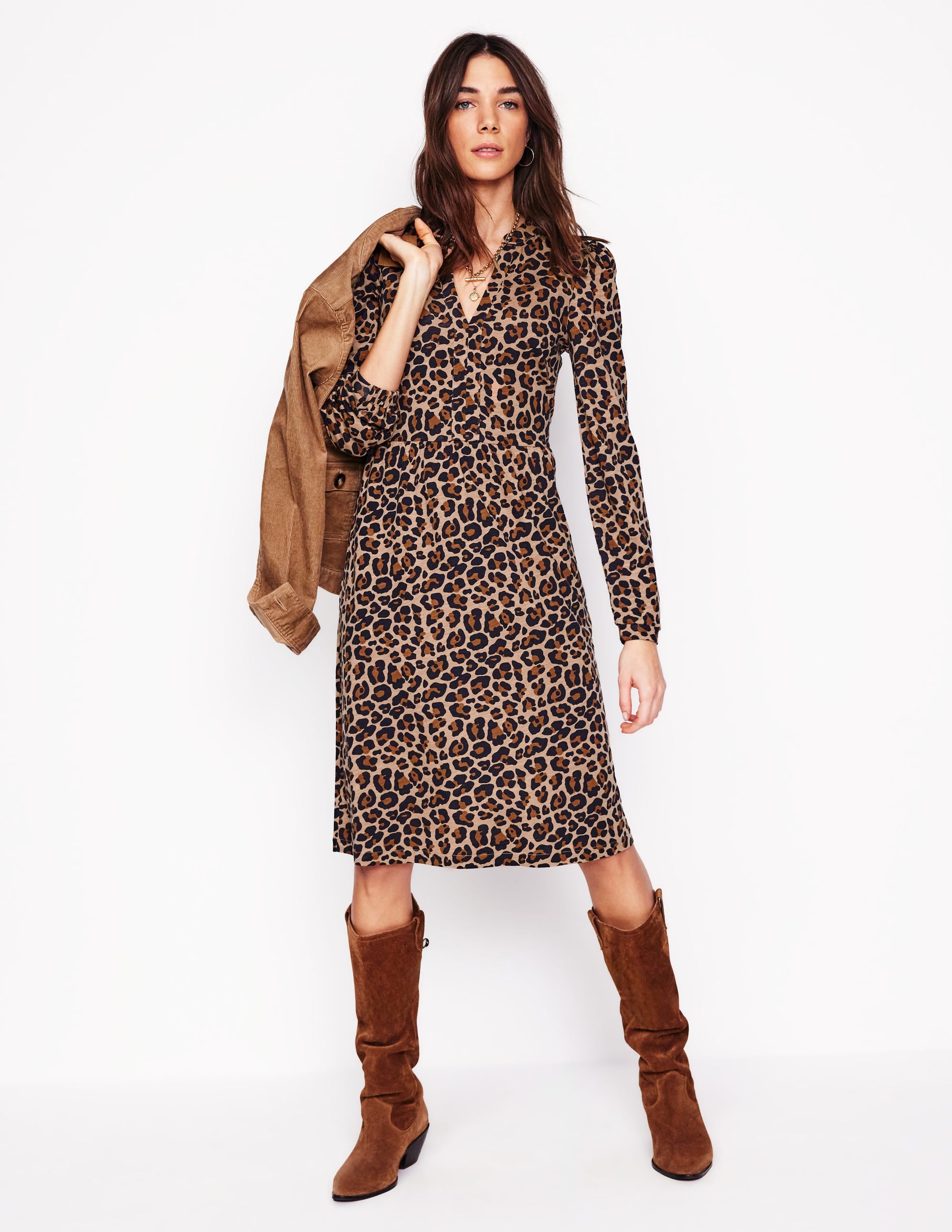 Robe décontractée Naomi en jersey-Camel, Motif Cheetah Pop - Image 1