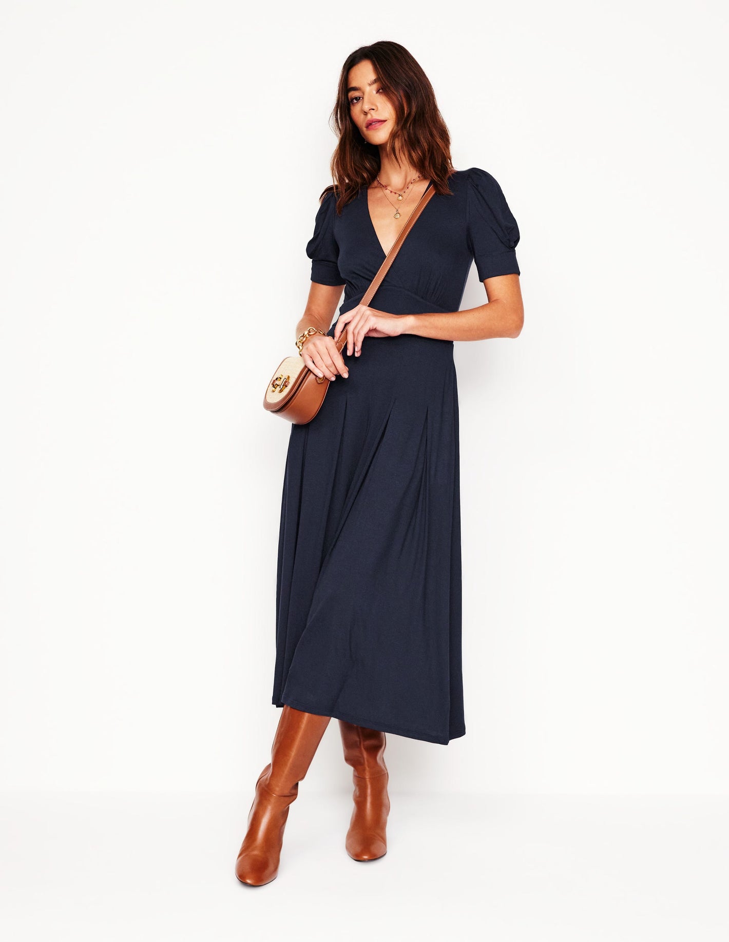 Robe Kristen plissée en jersey-Bleu Marine