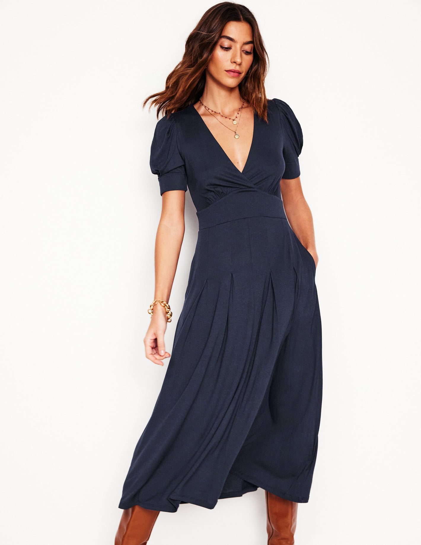 Robe Kristen plissée en jersey-Bleu Marine