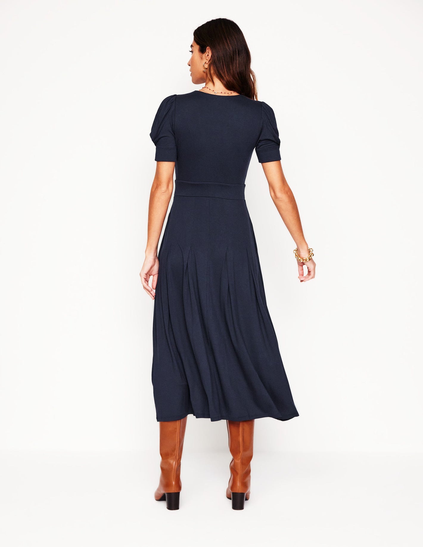 Robe Kristen plissée en jersey-Bleu Marine