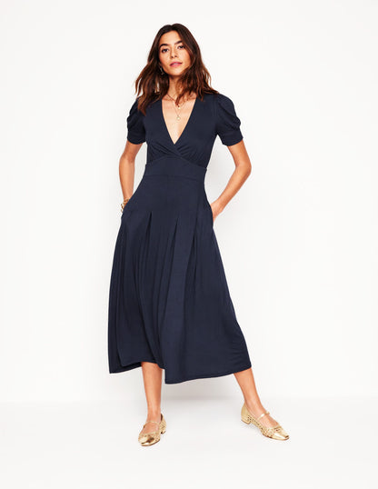 Robe Kristen plissée en jersey-Bleu Marine