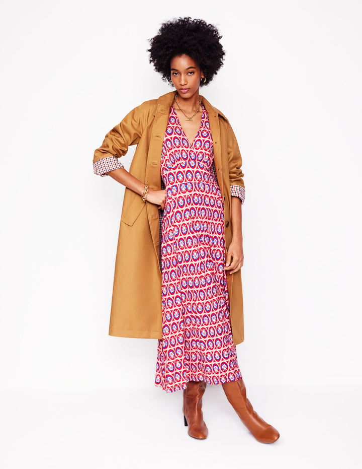 Kristen Plissiertes Jerseykleid-Knallrot, Blütenornament