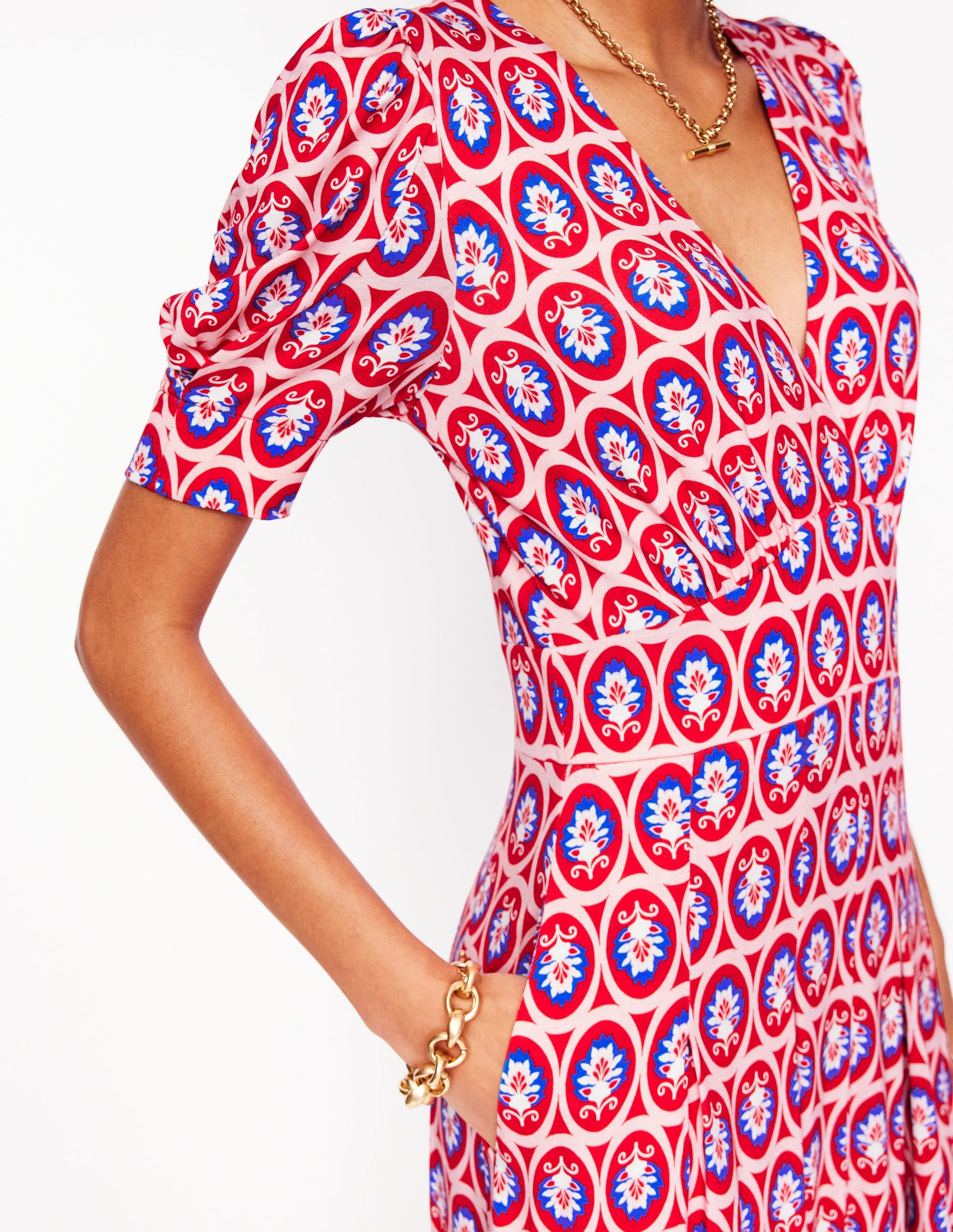Kristen Pleated Jersey Dress-High Risk Red, Ornate Blossom | Boden EU Kristen Pleated Jersey Dress-High Risk Red, Ornate Blossom | Boden EU