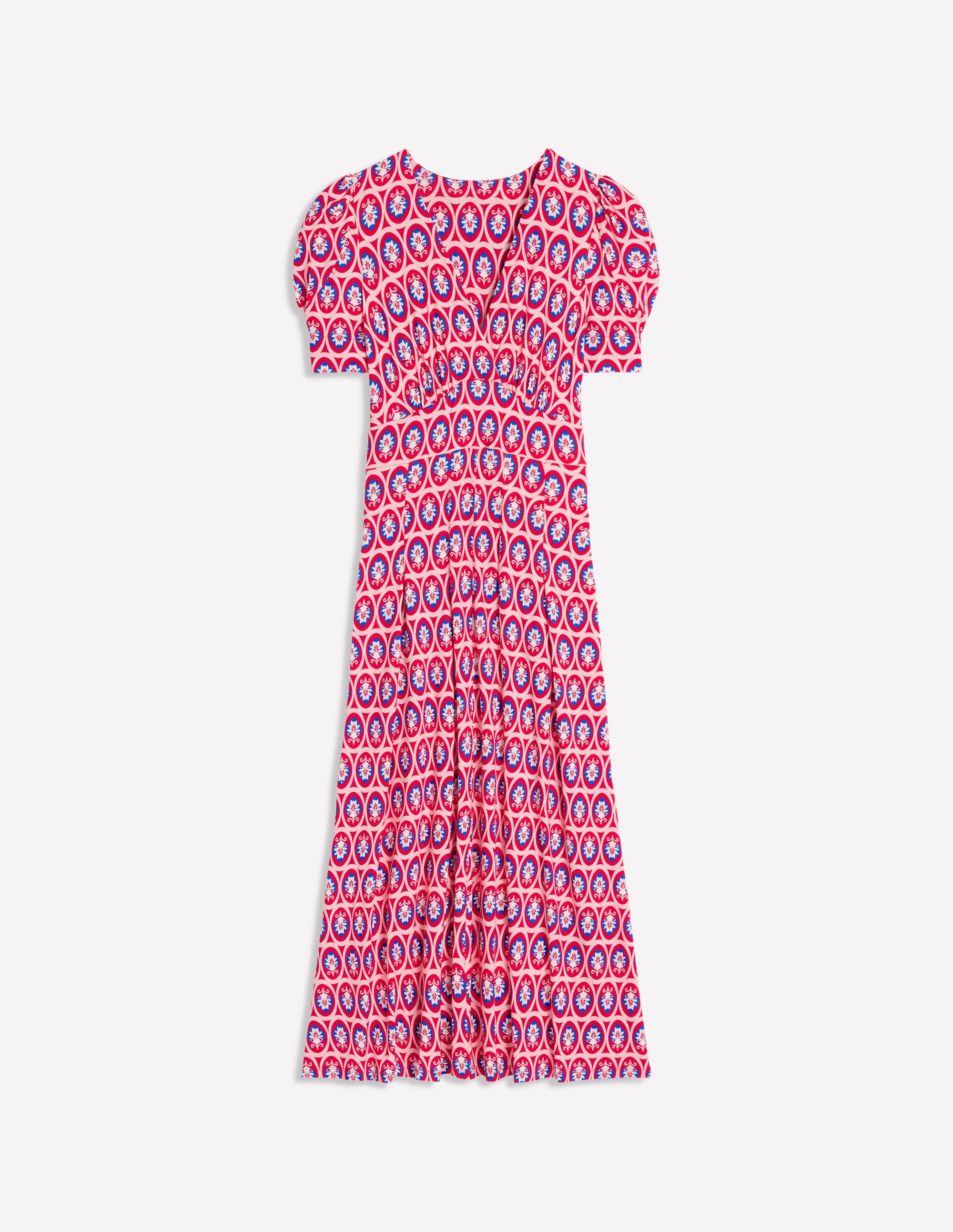 Kristen Plissiertes Jerseykleid-Knallrot, Blütenornament - Image 6
