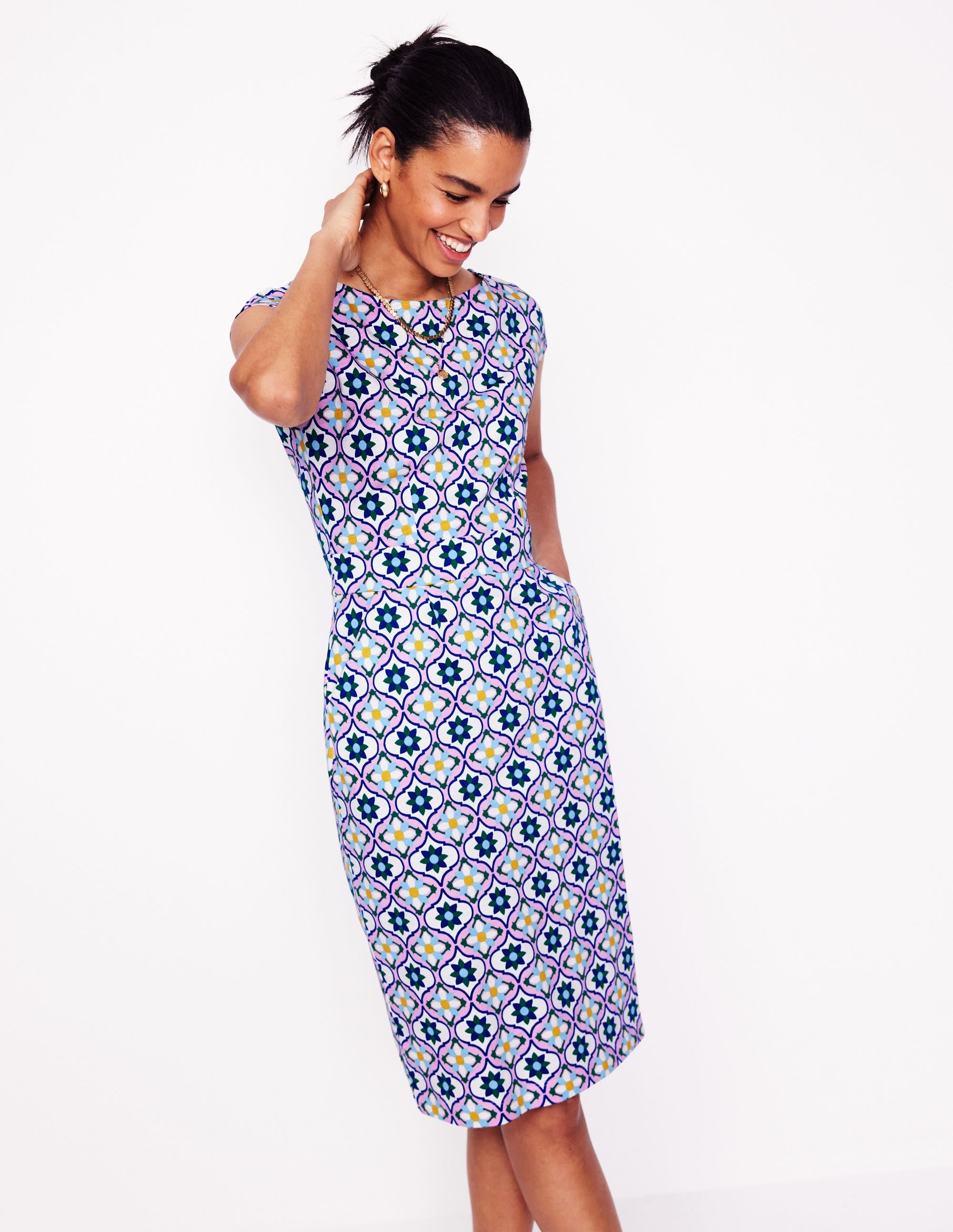 Robe Florrie en jersey-Multi, motif Floweret Tile - Image 1