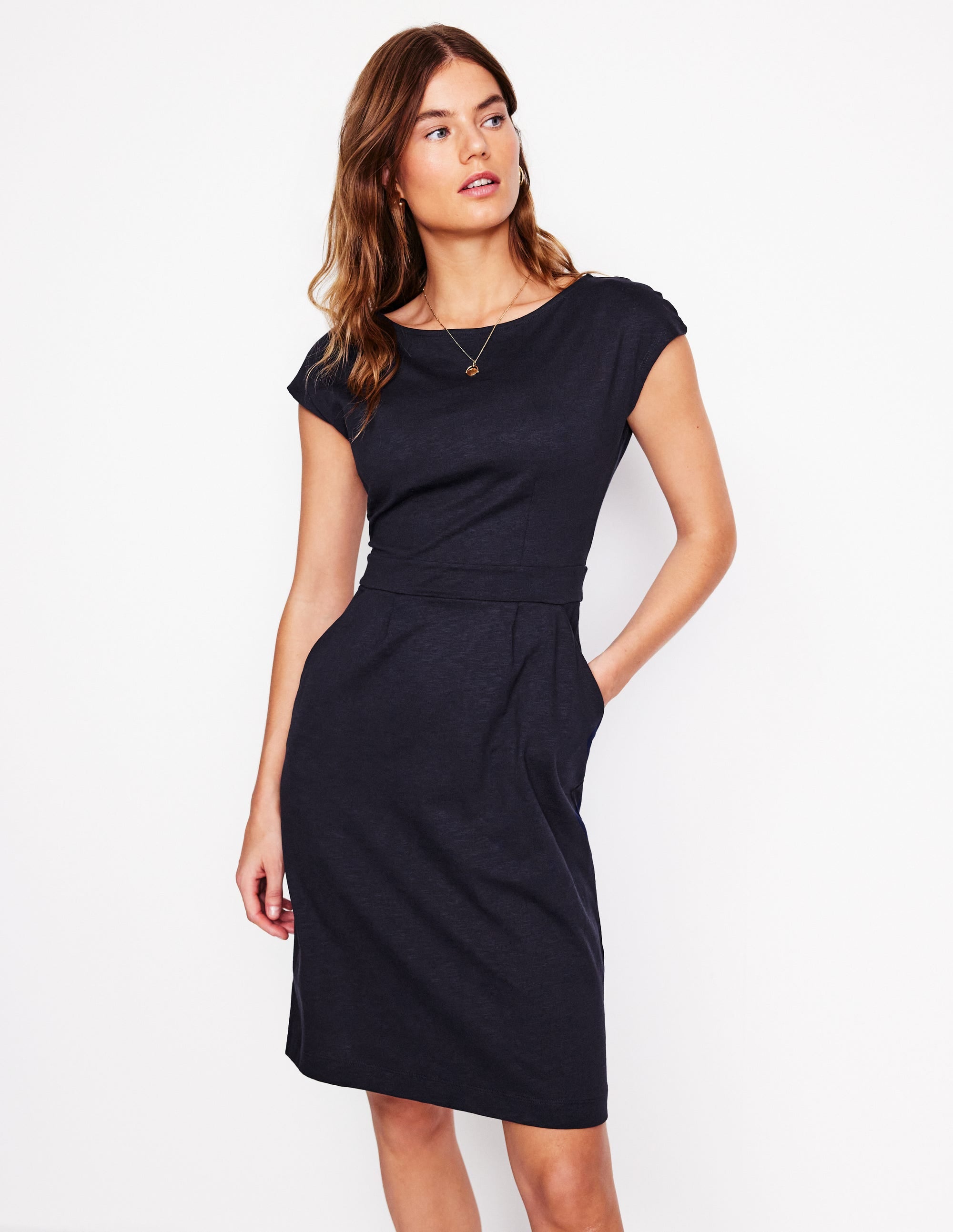 Robe Florrie en jersey-Bleu Marine, Petits Pois - Image 1