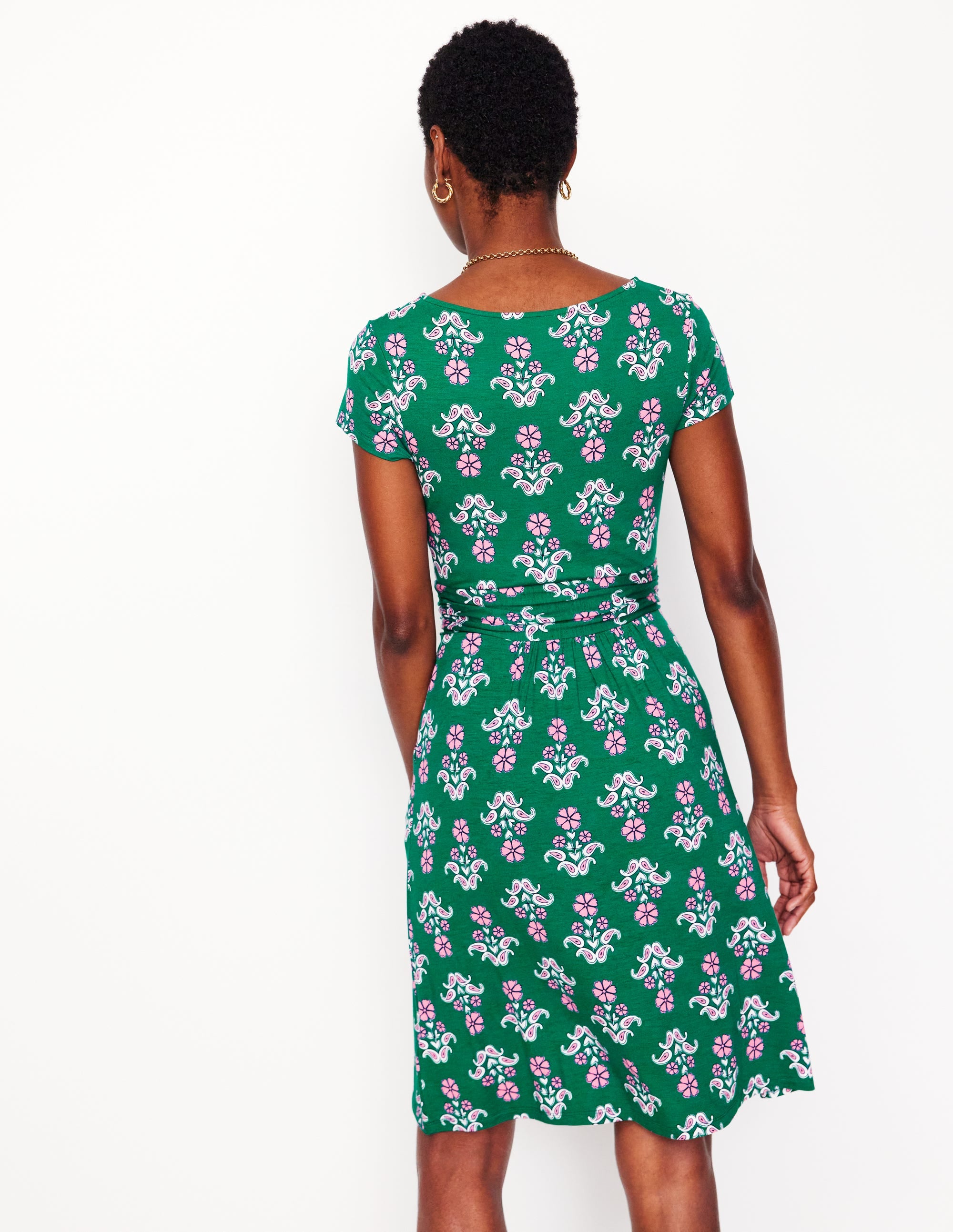 Robe Amelie en jersey-Vert pelouse, motif Pansy Stamp - Image 2