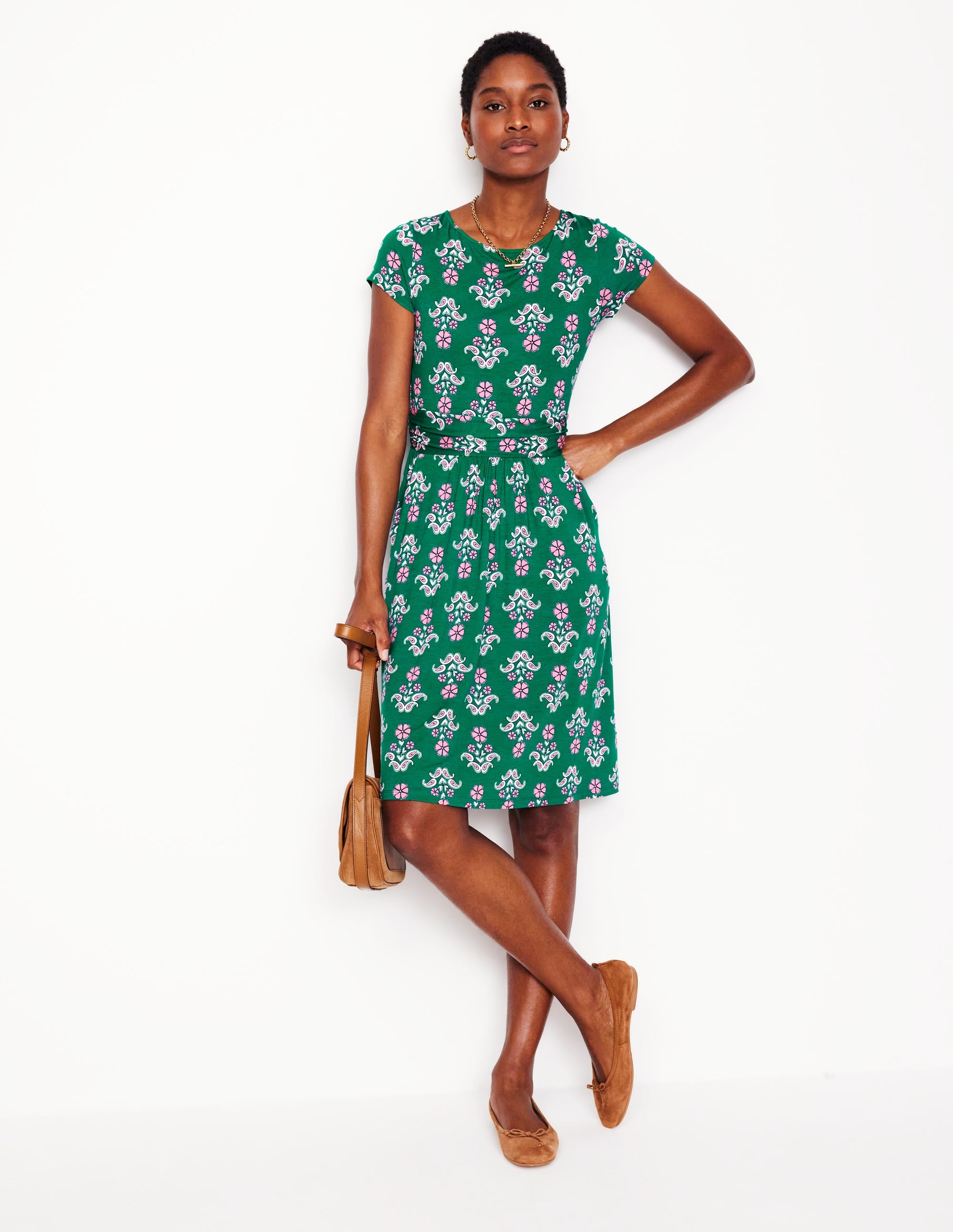 Robe Amelie en jersey-Vert pelouse, motif Pansy Stamp - Image 3