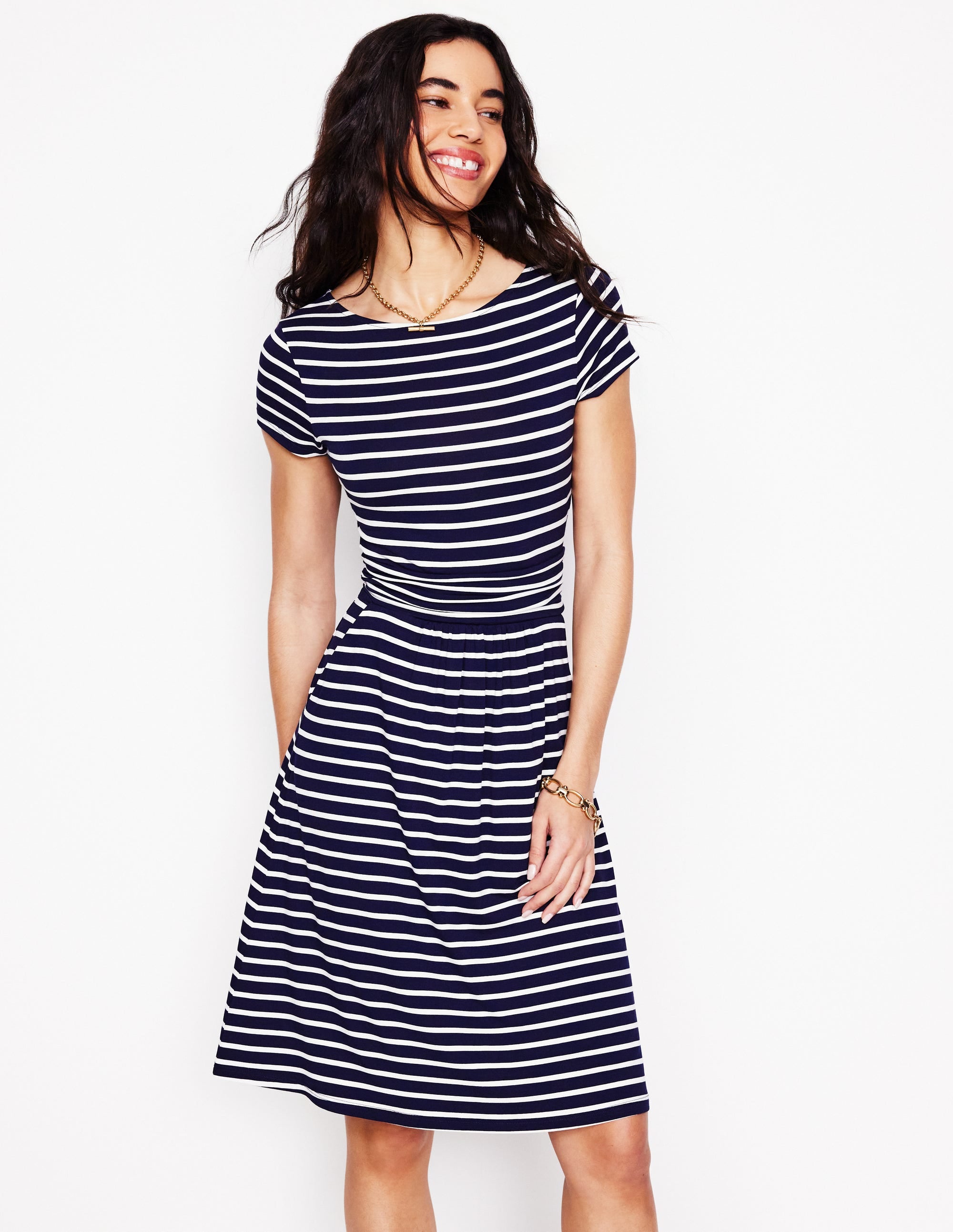 Amelie Jerseykleid-Marineblau, Naturweiß Gestreift - Image 4
