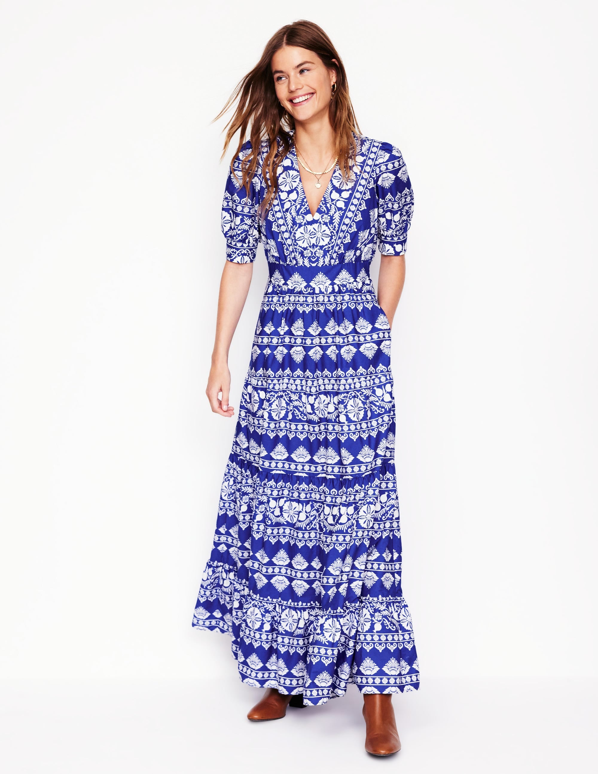 La robe Bella-Bleu vif, motif Ornate Border - Image 4