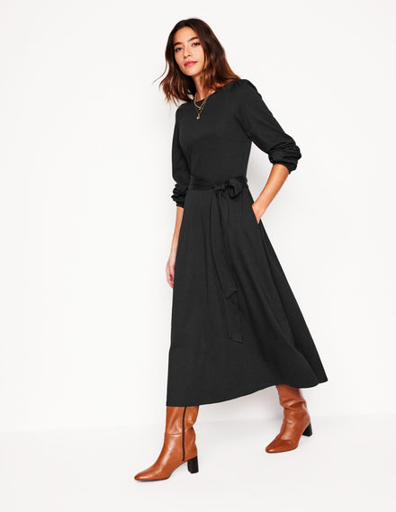 Leandra Jersey-Midikleid-Schwarz