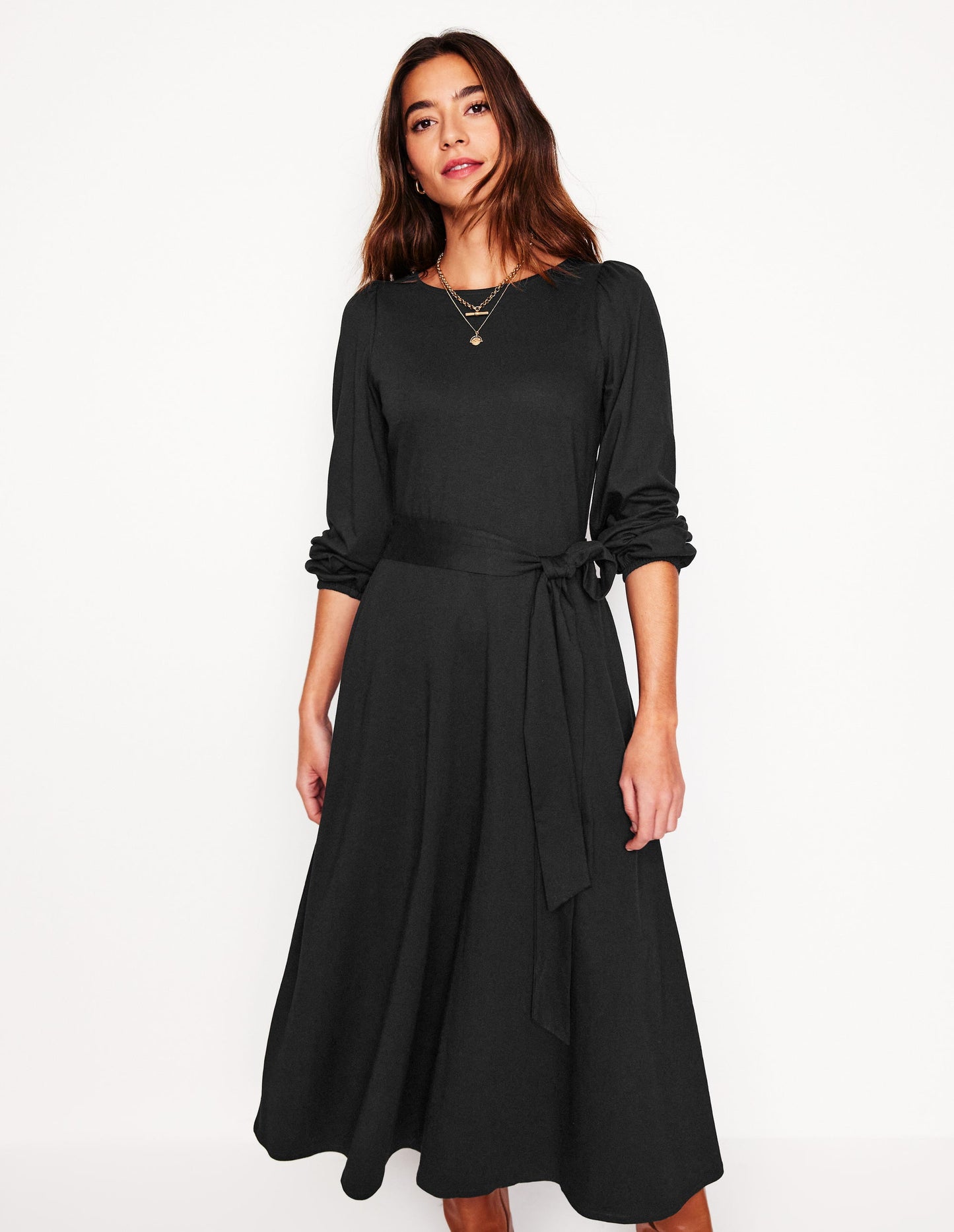 Leandra Jersey Midi Dress-Black