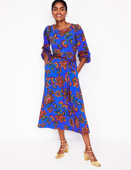 Leandra Jersey Midi Dress-Gallery Blue, Whimsical Vine