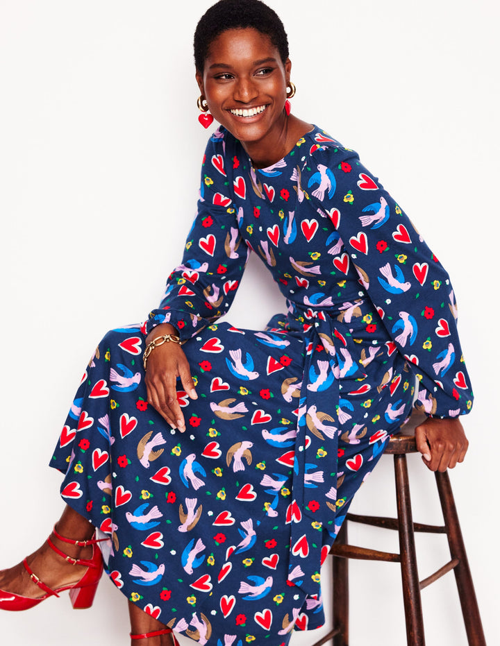 Leandra Jersey-Midikleid-Französisches Marineblau, Herzflattern