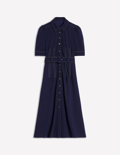 Robe chemise tendance en point de Rome-Bleu Marine