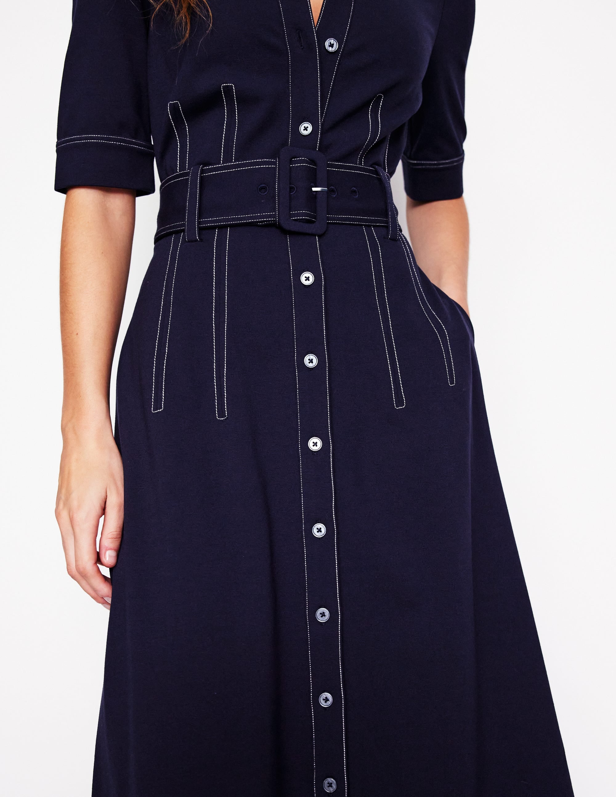 Robe-chemise Anita en point de Rome-Bleu Marine - Image 2
