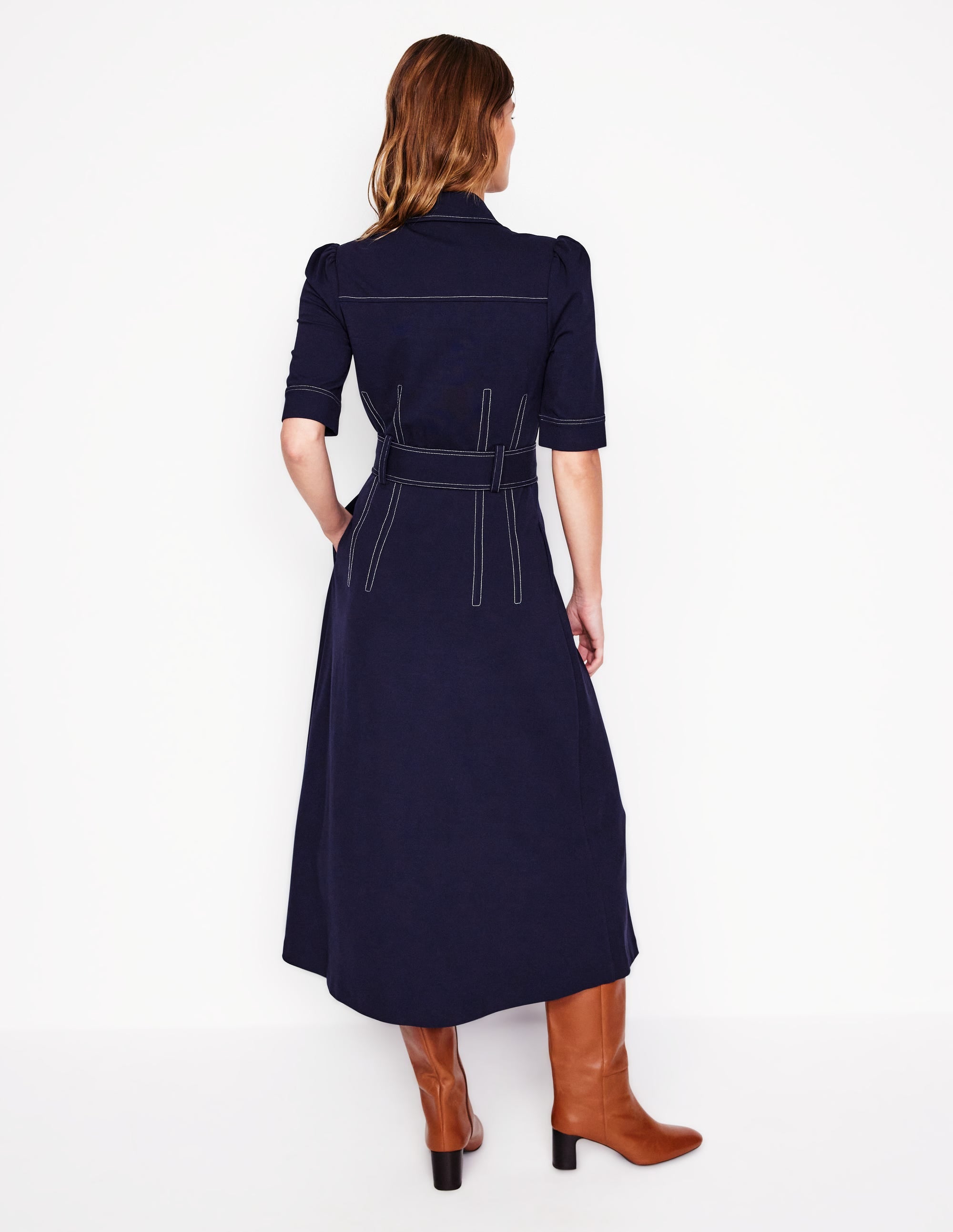 Robe-chemise Anita en point de Rome-Bleu Marine - Image 3
