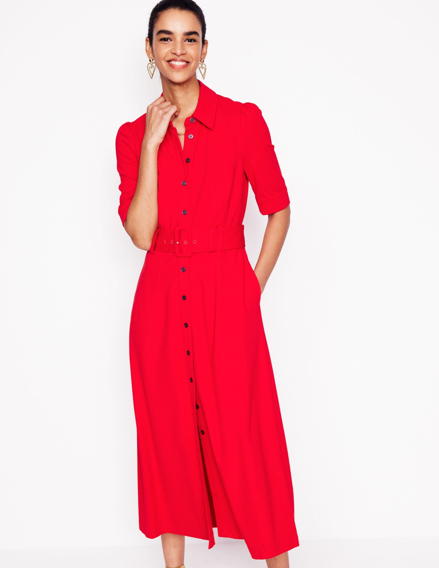 Robe-chemise Anita en point de Rome-Rouge carmin