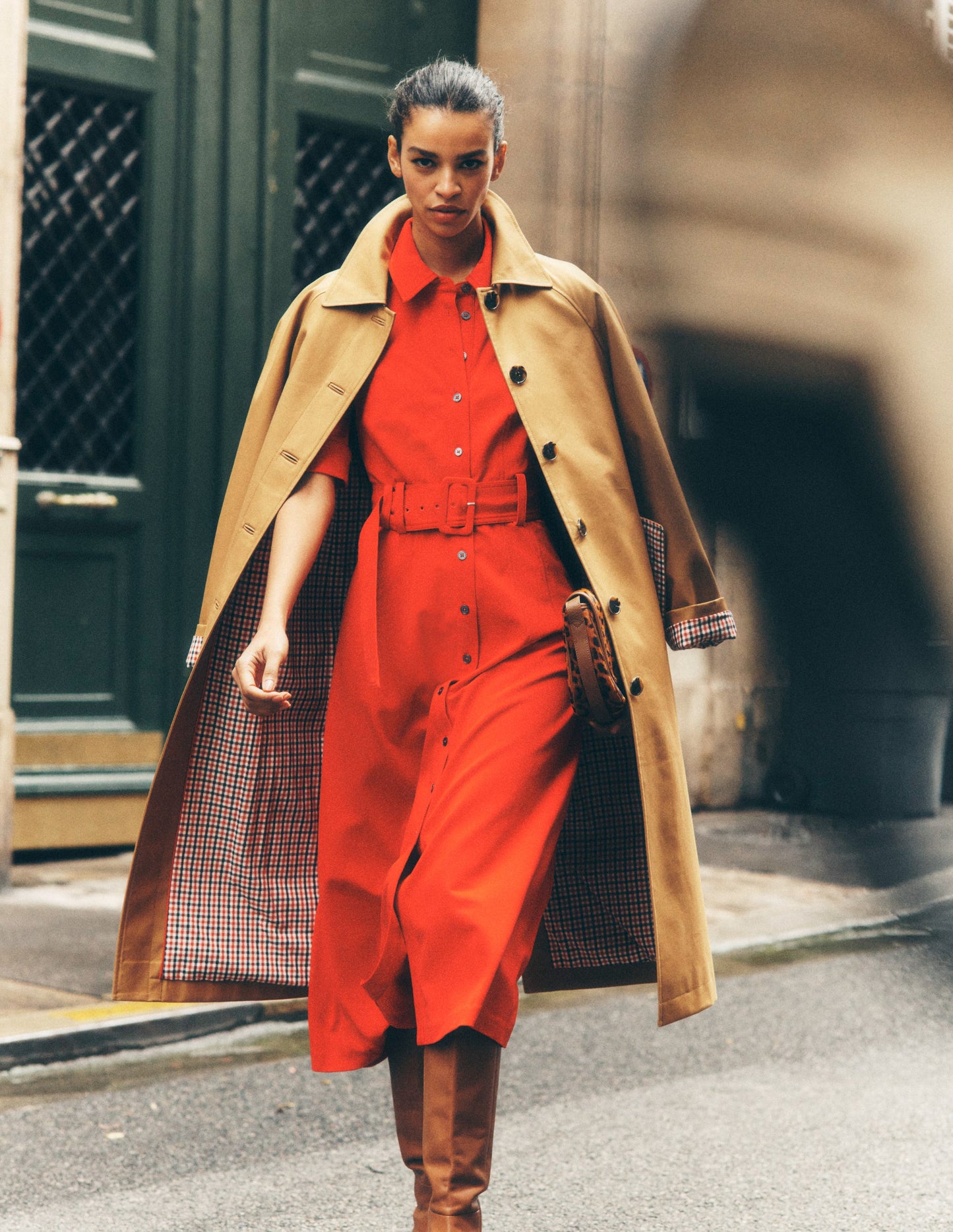 Robe-chemise Anita en point de Rome-Rouge carmin