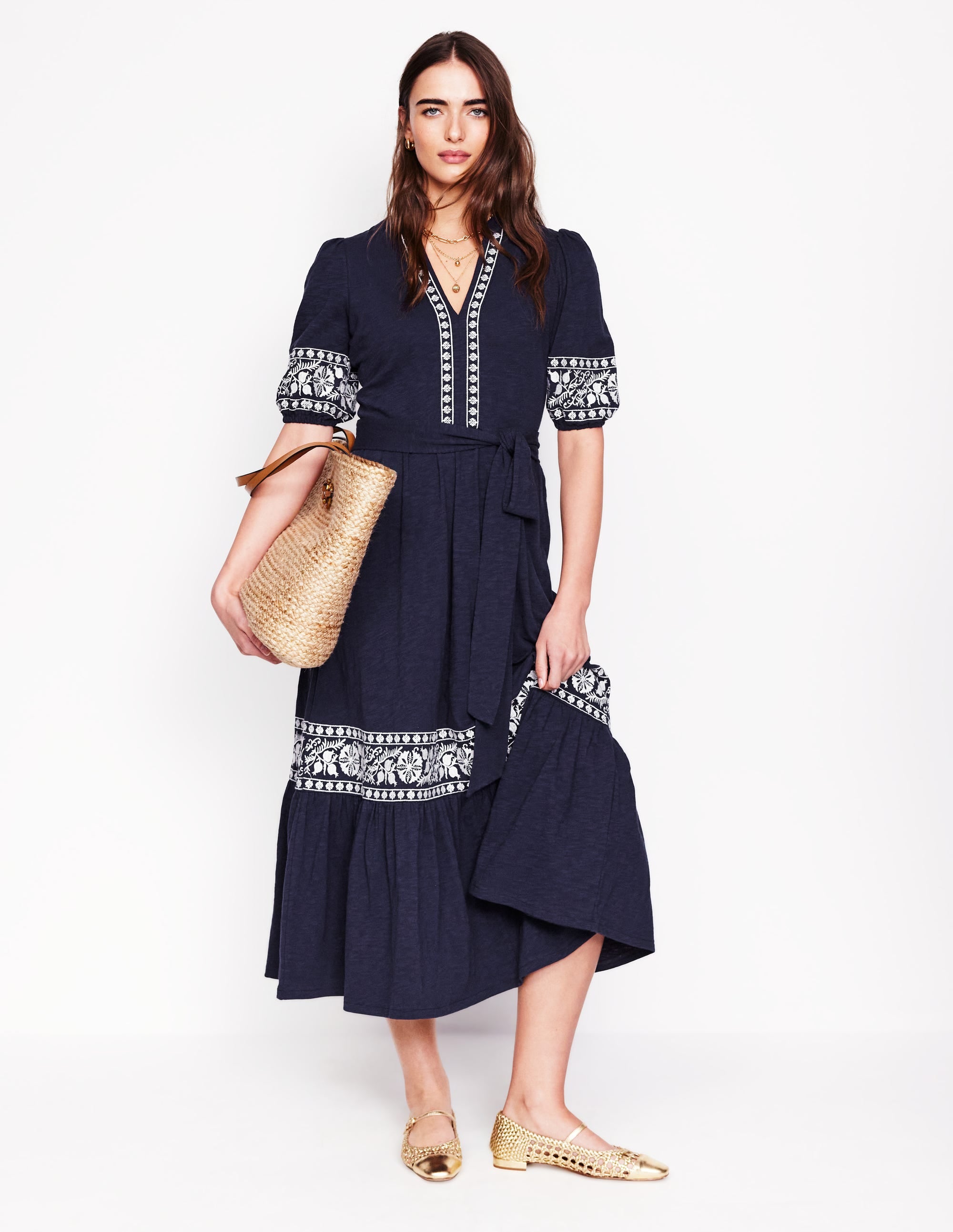 Robe Amara brodée en jersey-Broderie Bleu Marine - Image 5