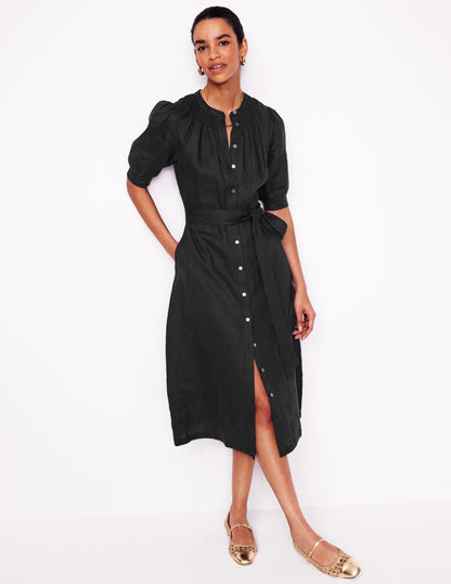 Robe midi Ada en lin-Noir