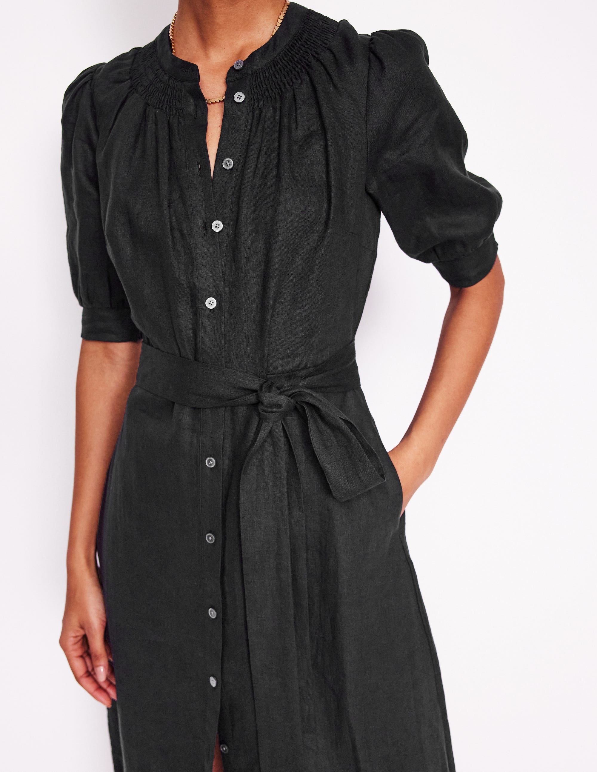 Robe midi Ada en lin-Noir - Image 3