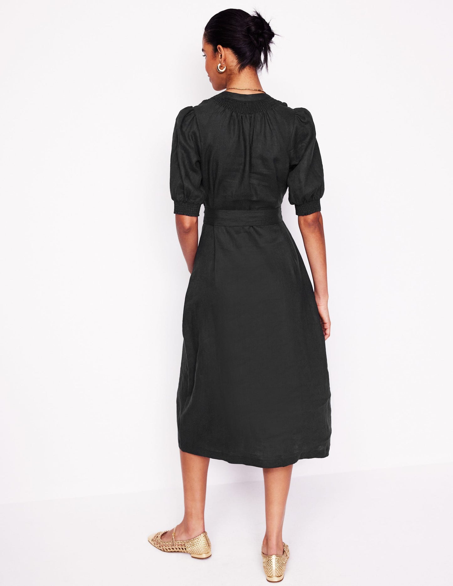 Robe midi Ada en lin-Noir