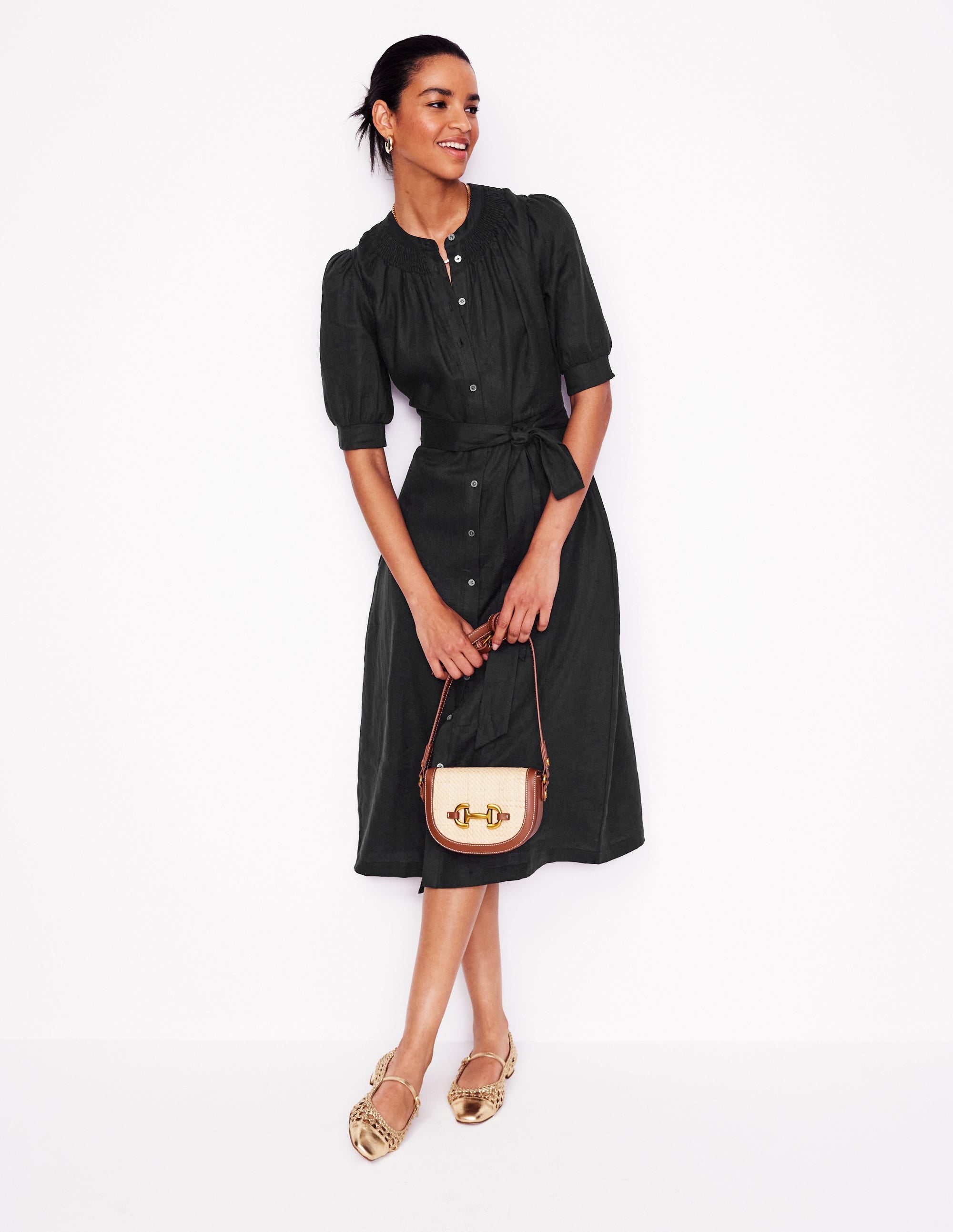 Robe midi Ada en lin-Noir - Image 5