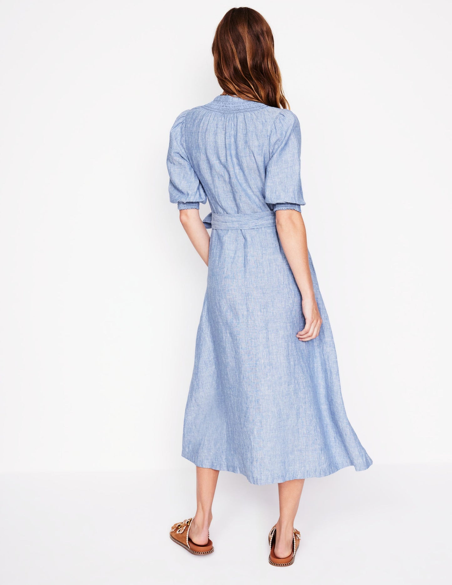 Ada Linen Midi Dress-Grey Blue Chambray