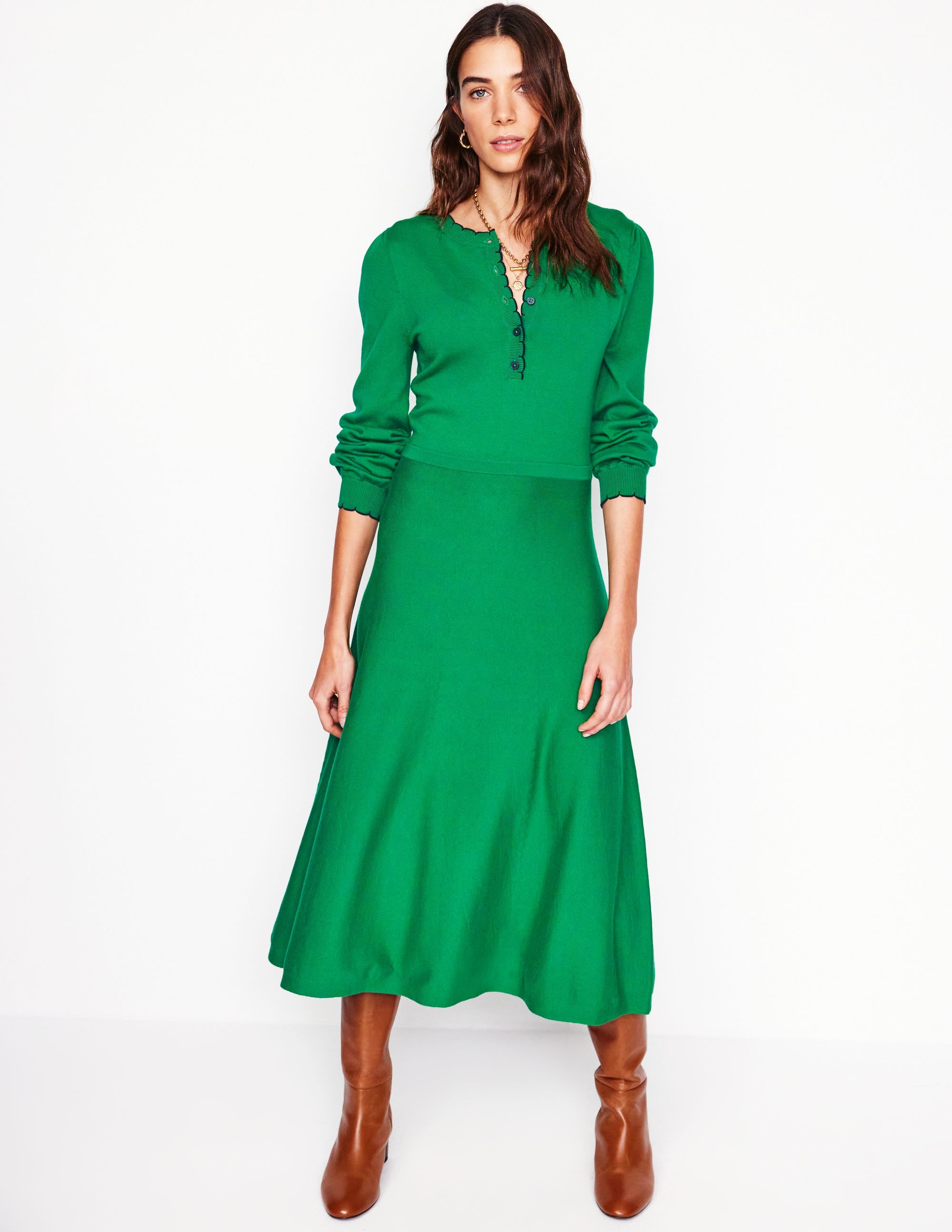 Henley-Strickkleid mit Muschelsaum-Grünes Tamburin - Image 1
